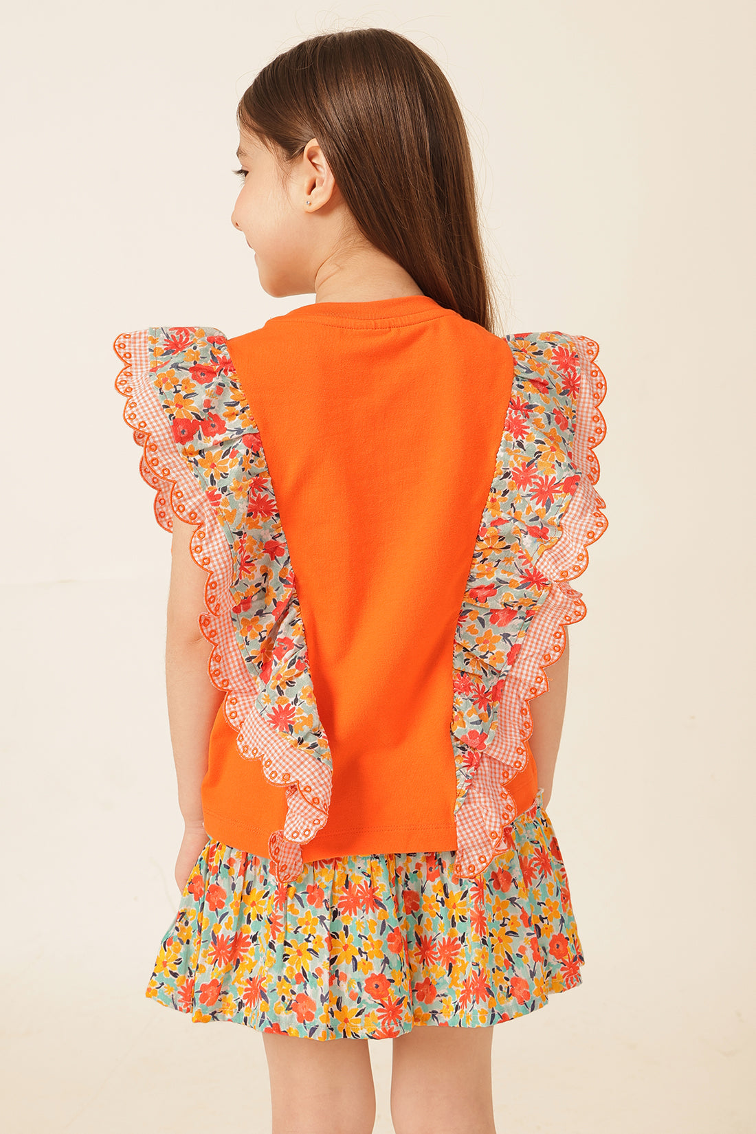 Girls Orange Cotton Jersey Knit Top