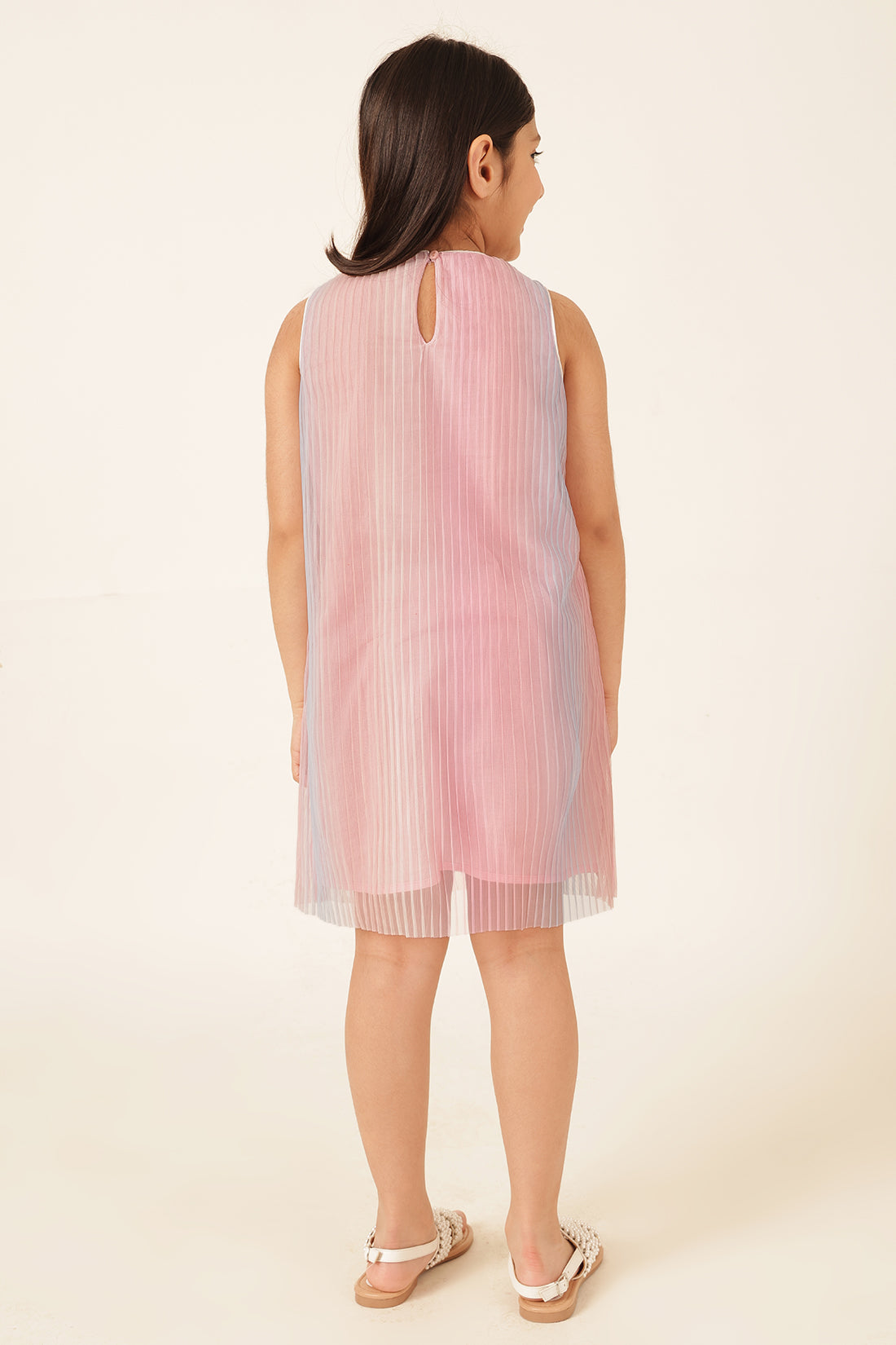 Girls Multi Color Cotton Zip Closure Dress