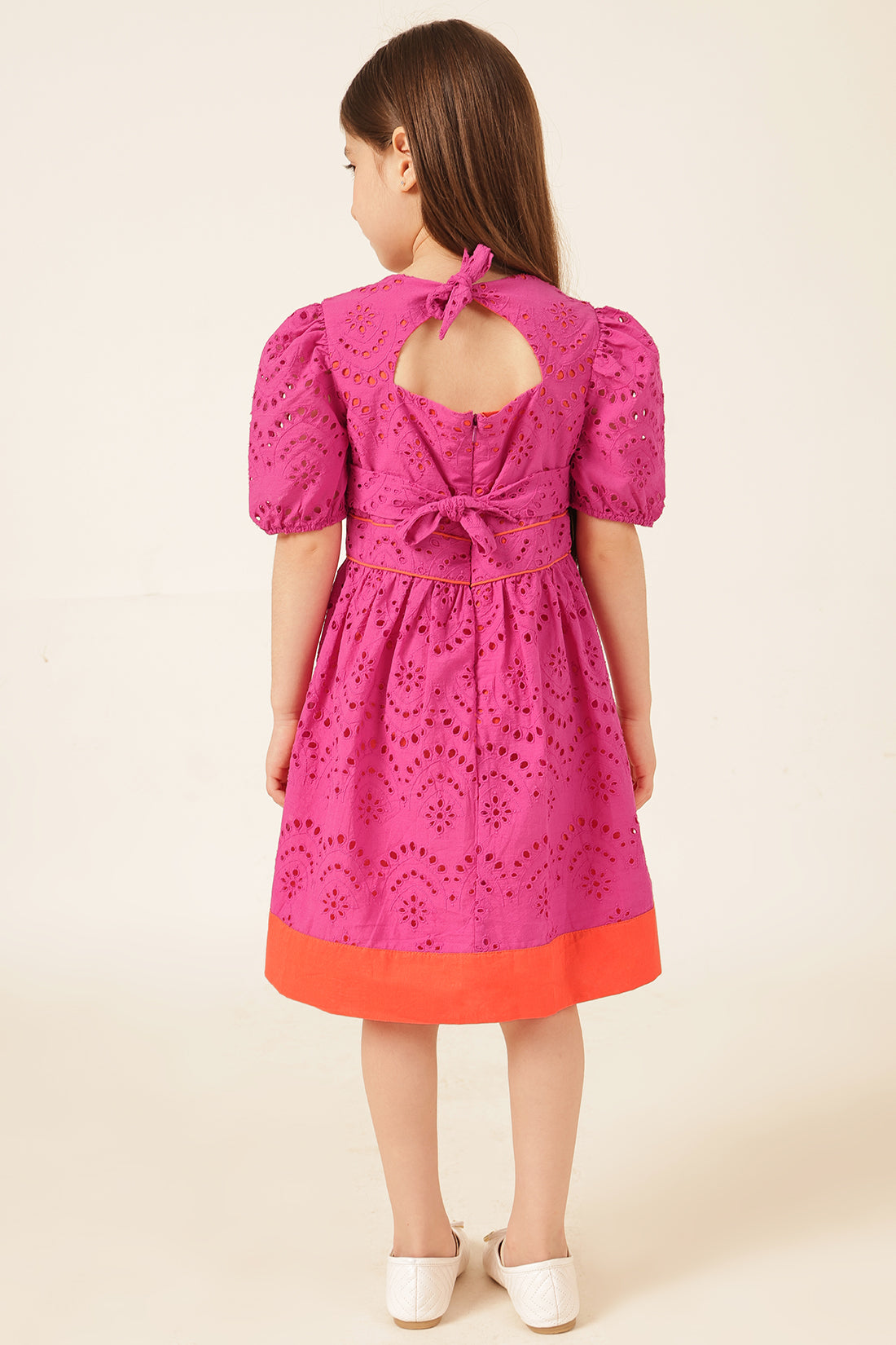 Girls Pink Cotton Schiffli Dress