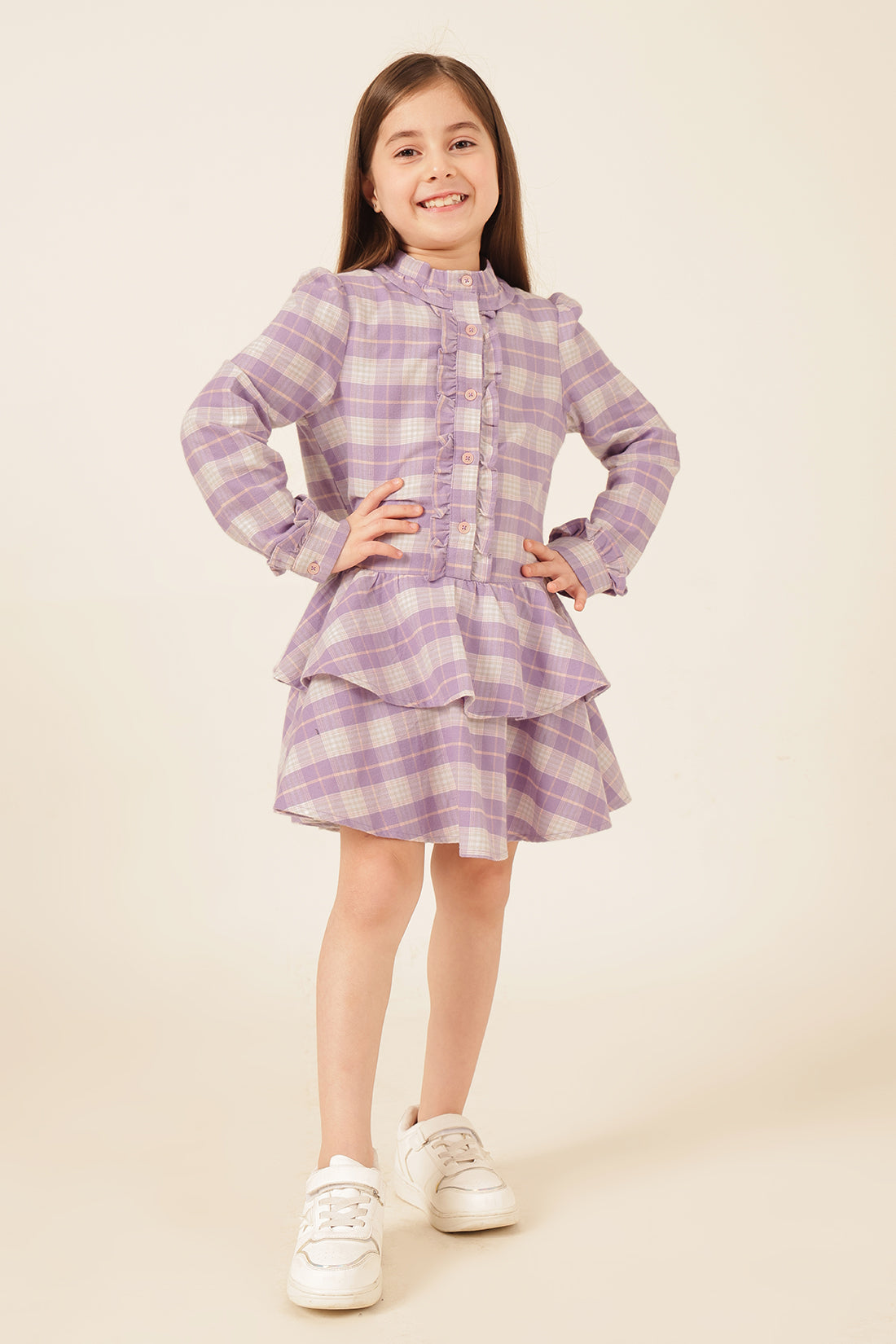 Girls Multi Checked Yarn Dyed Dress