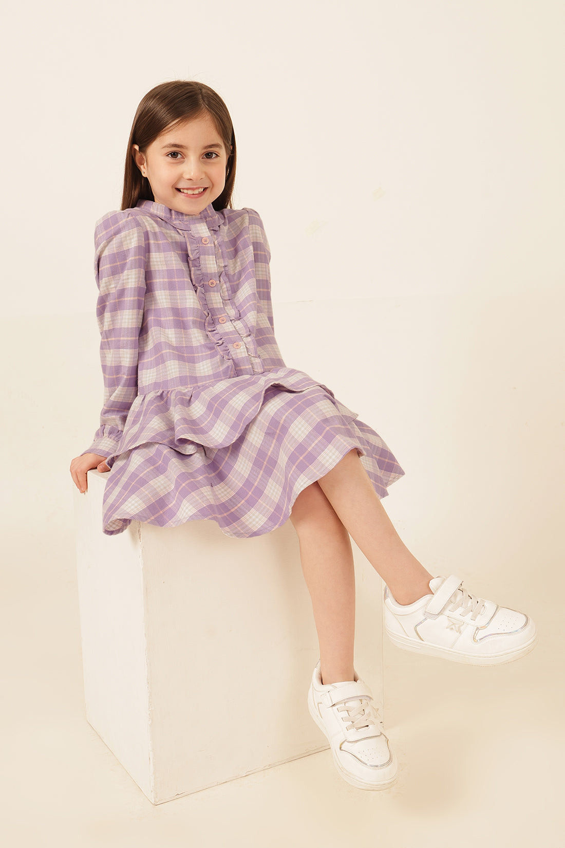 लड़कियों के लिए मल्टी चेक्ड यार्न डाइड ड्रेस