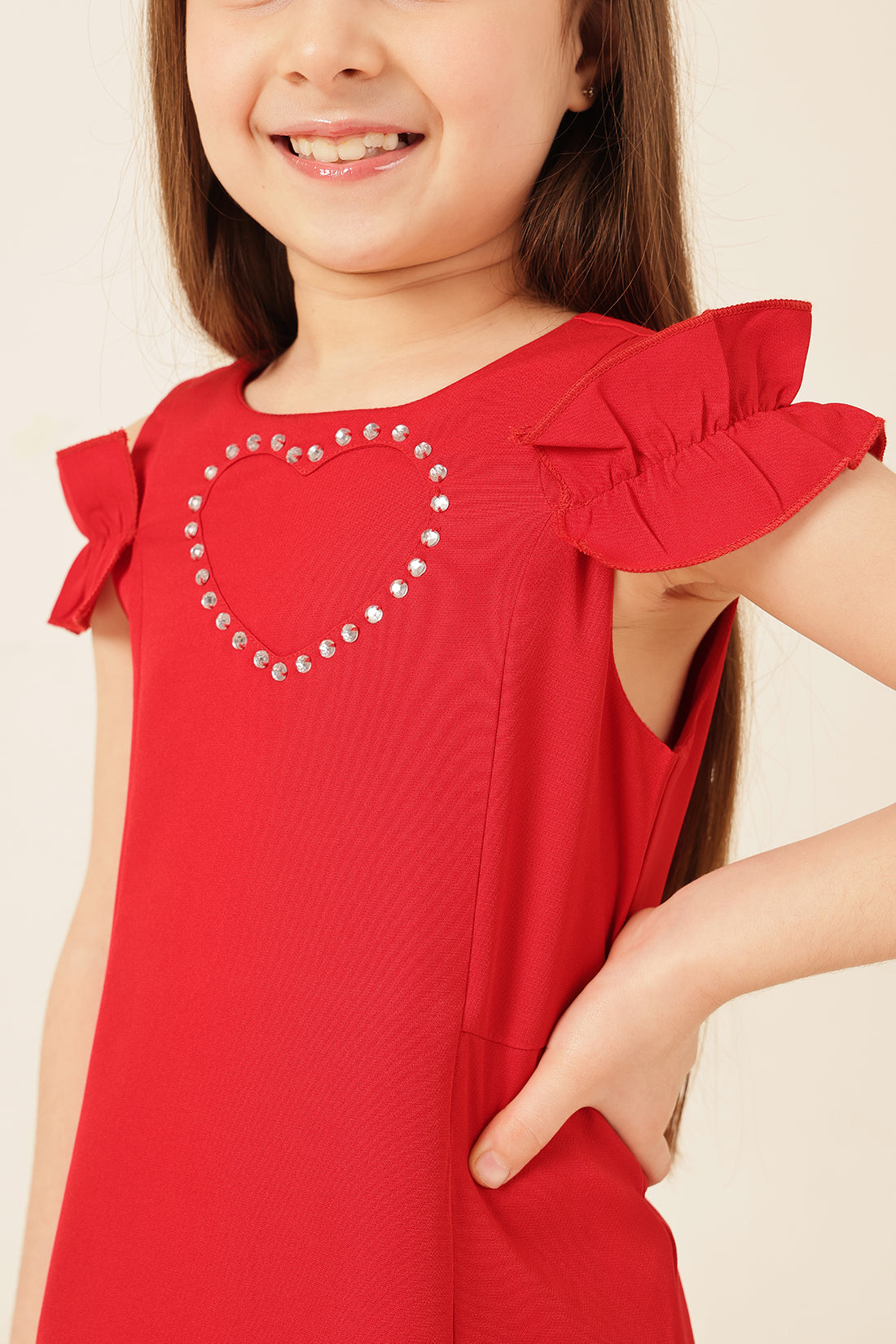 Girls Red Banana Crepe Dress