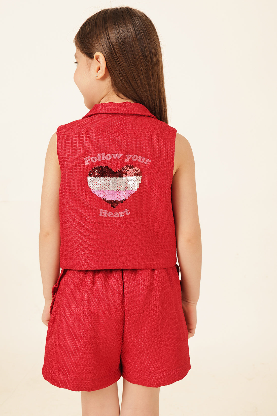 Girls Red Boucle Sleeveless Jacket