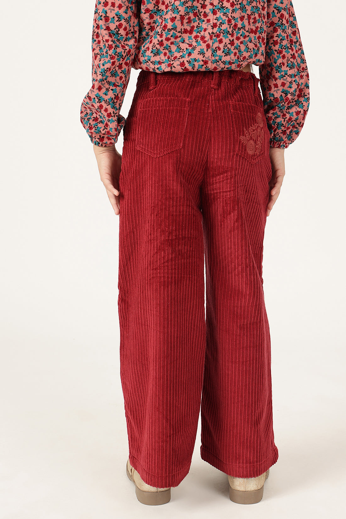Girls Wine Trouser with Button Waist