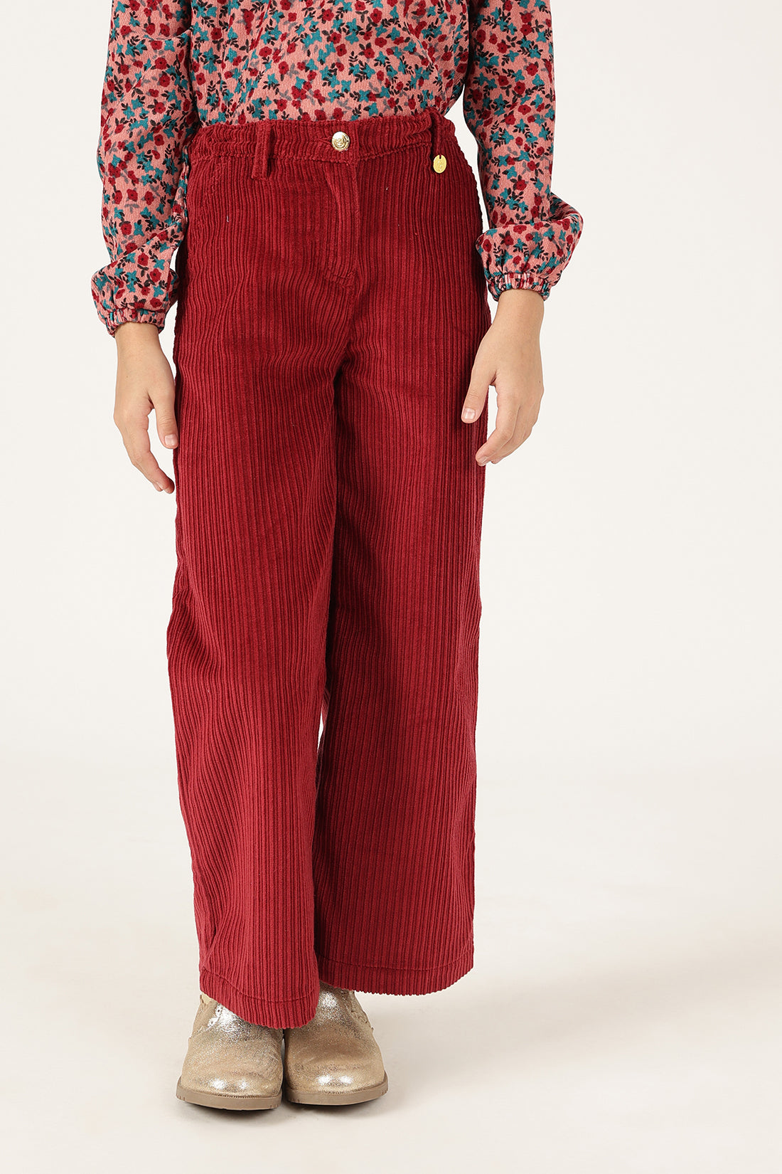 Girls Wine Trouser with Button Waist