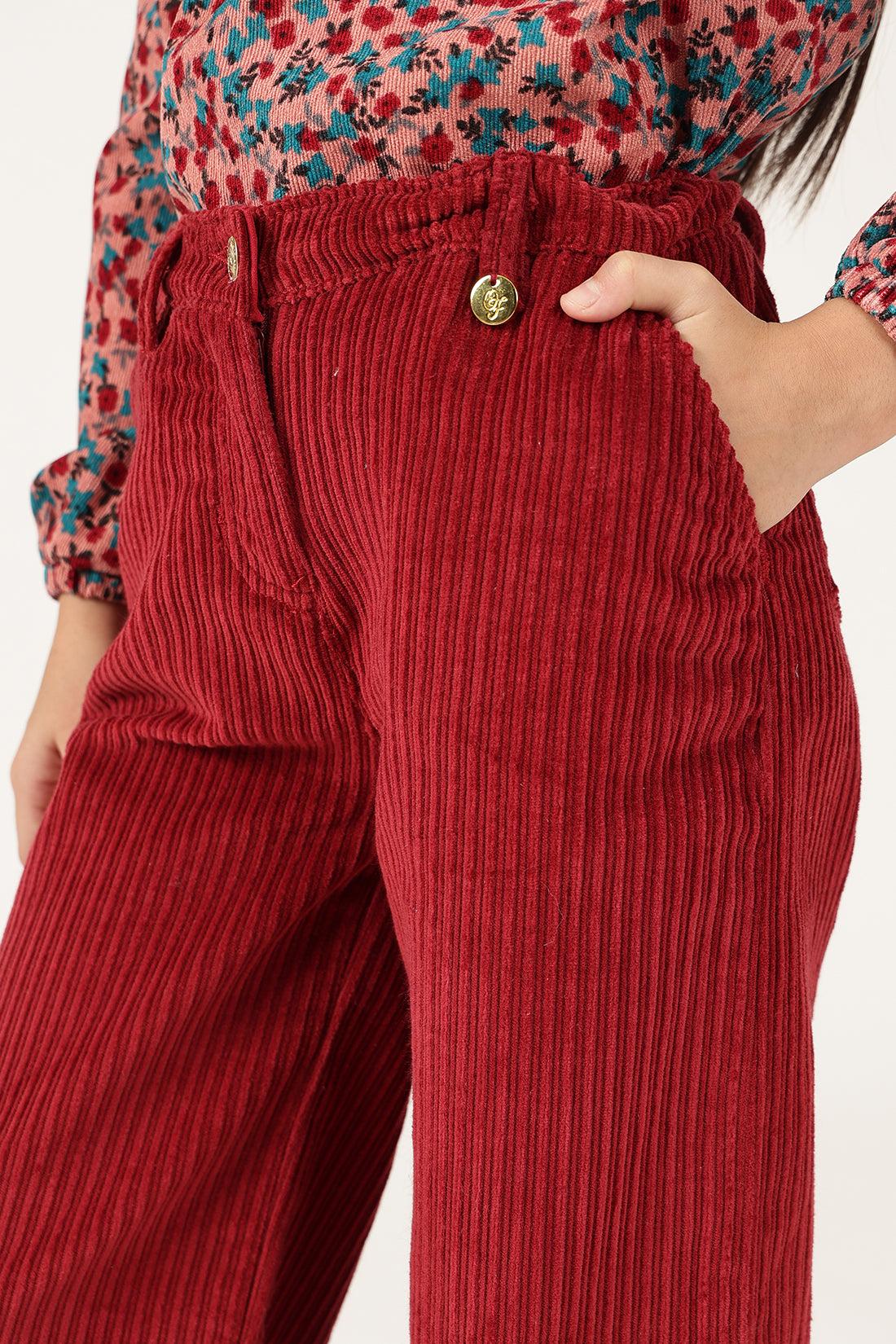 Girls Wine Trouser with Button Waist