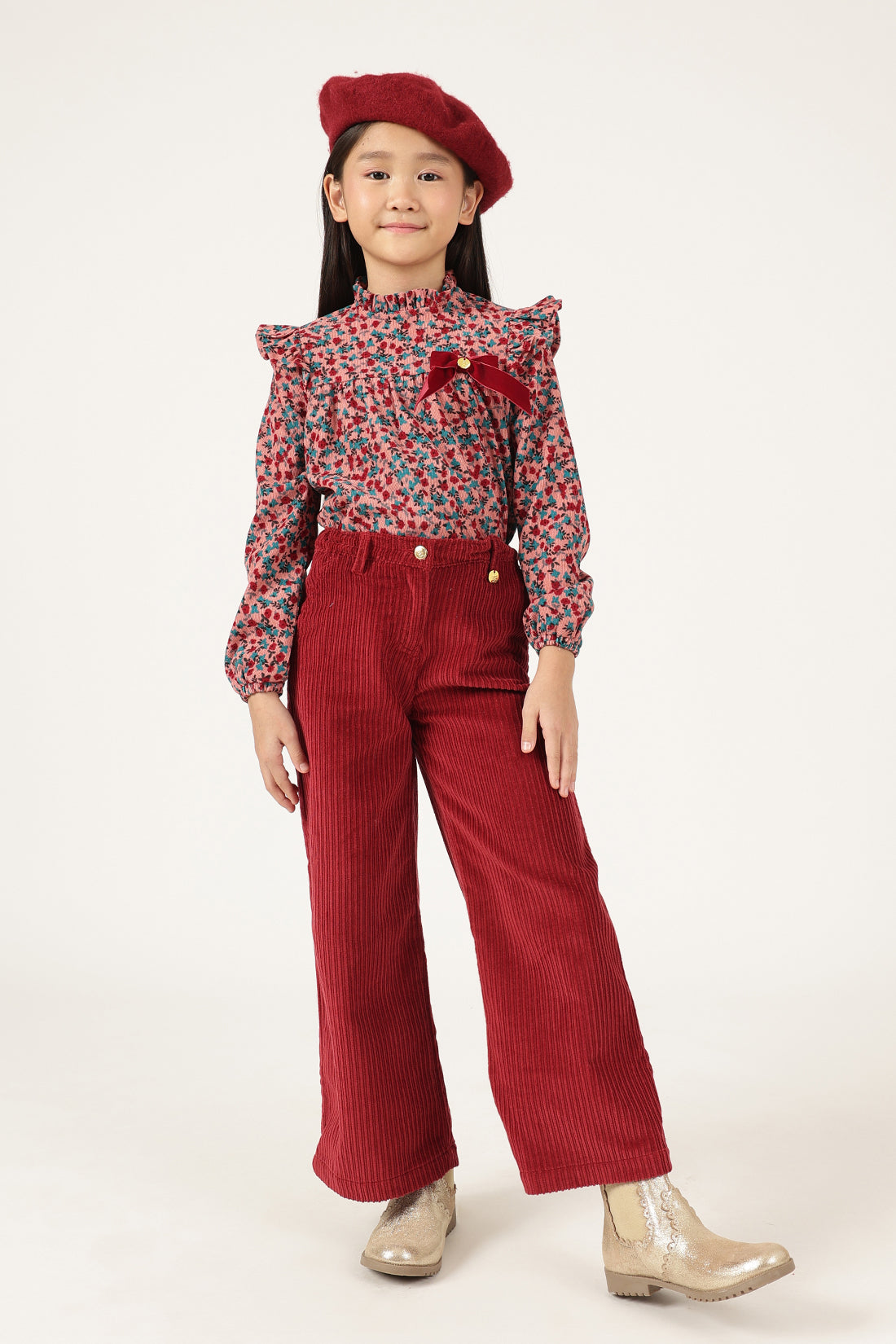 Girls Wine Trouser with Waist Button