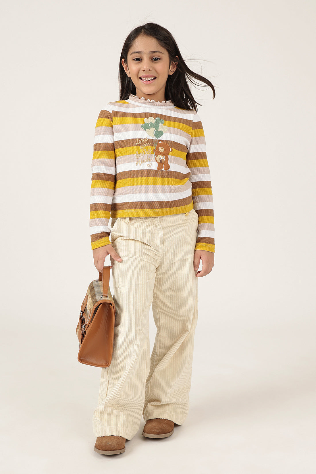 Girls Off White Trouser with Button Closure