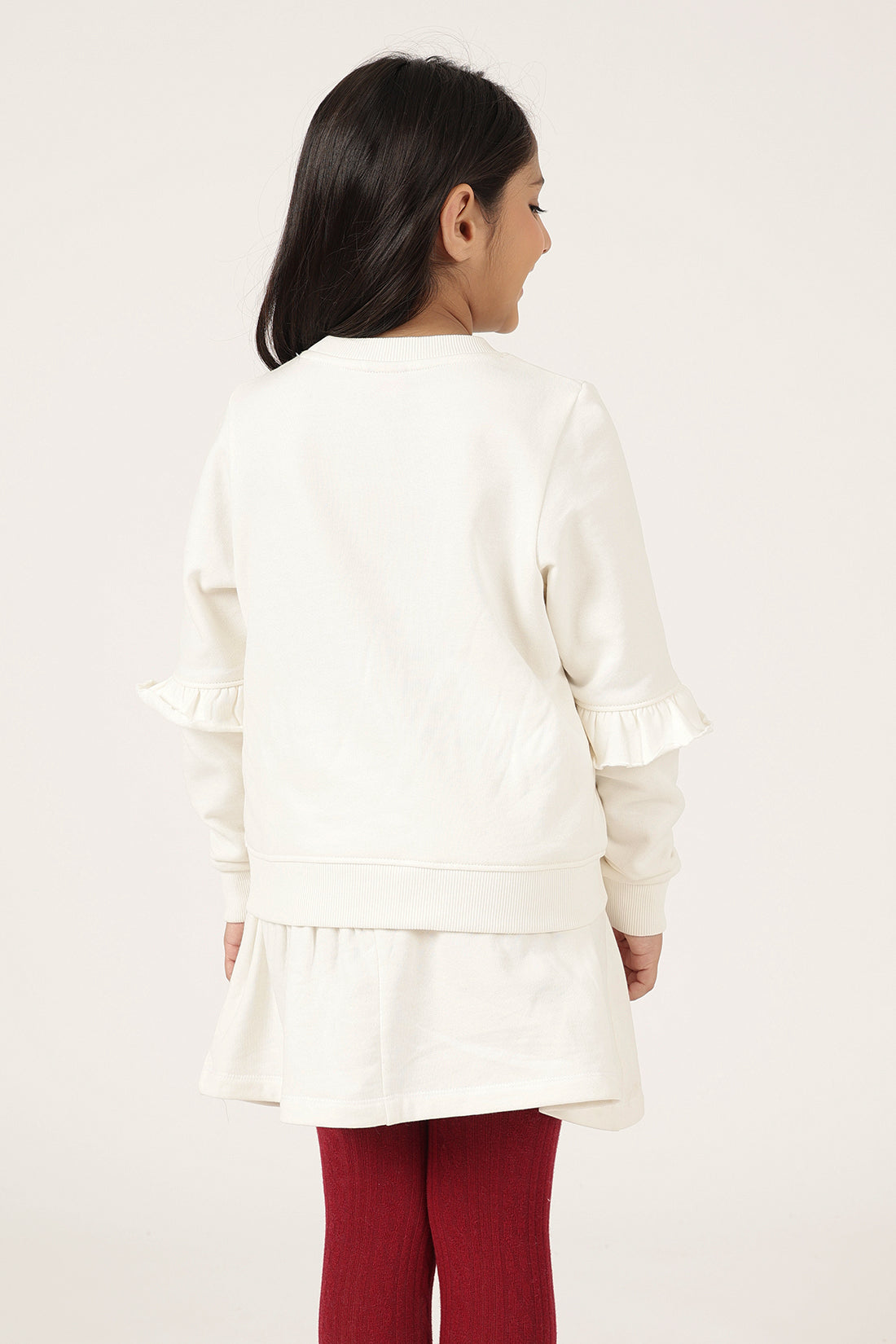 Girls Off White Cotton Fleece Full Sleeve Top