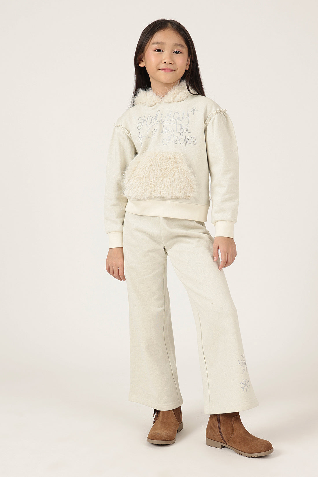 Girls Off White Knit Track Pant