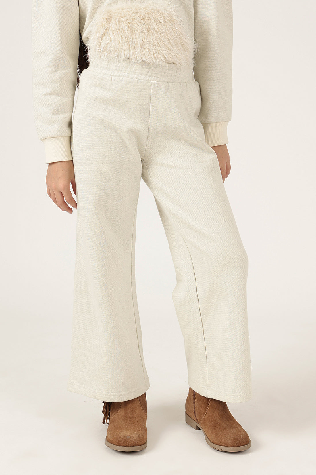 Girls Off White Knit Track Pant