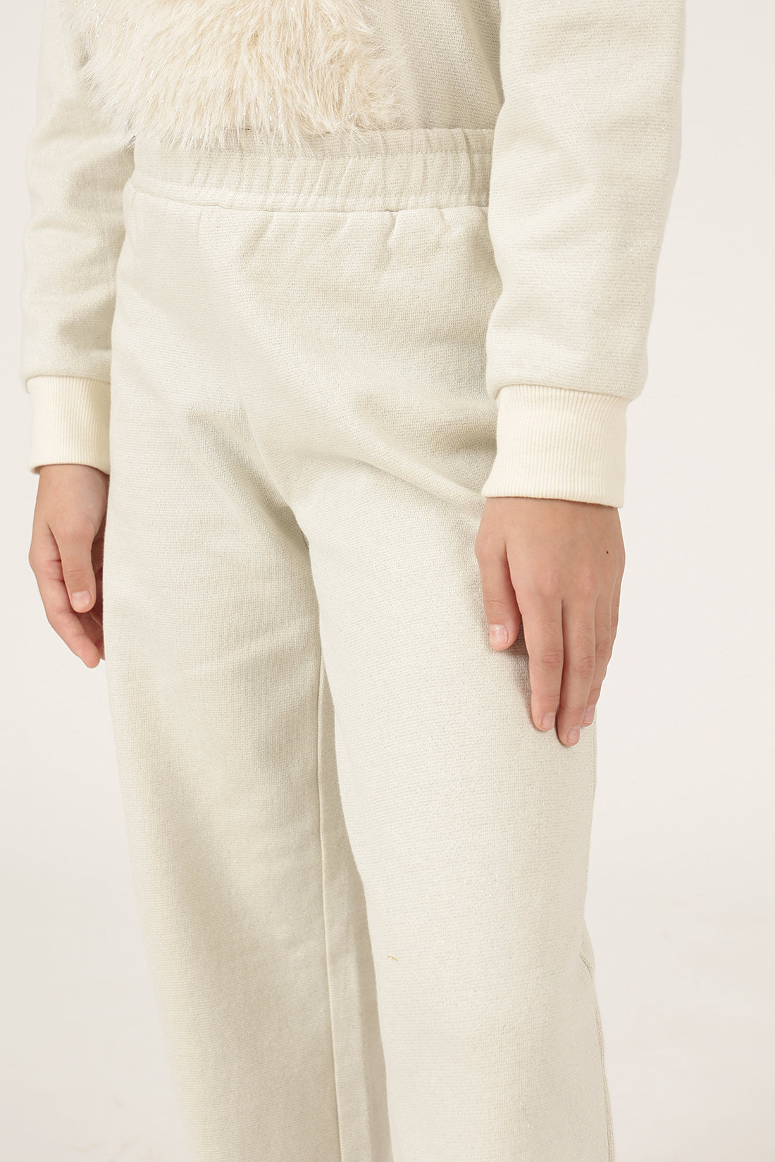 Girls Off White Cotton Blend Knit Track Pant