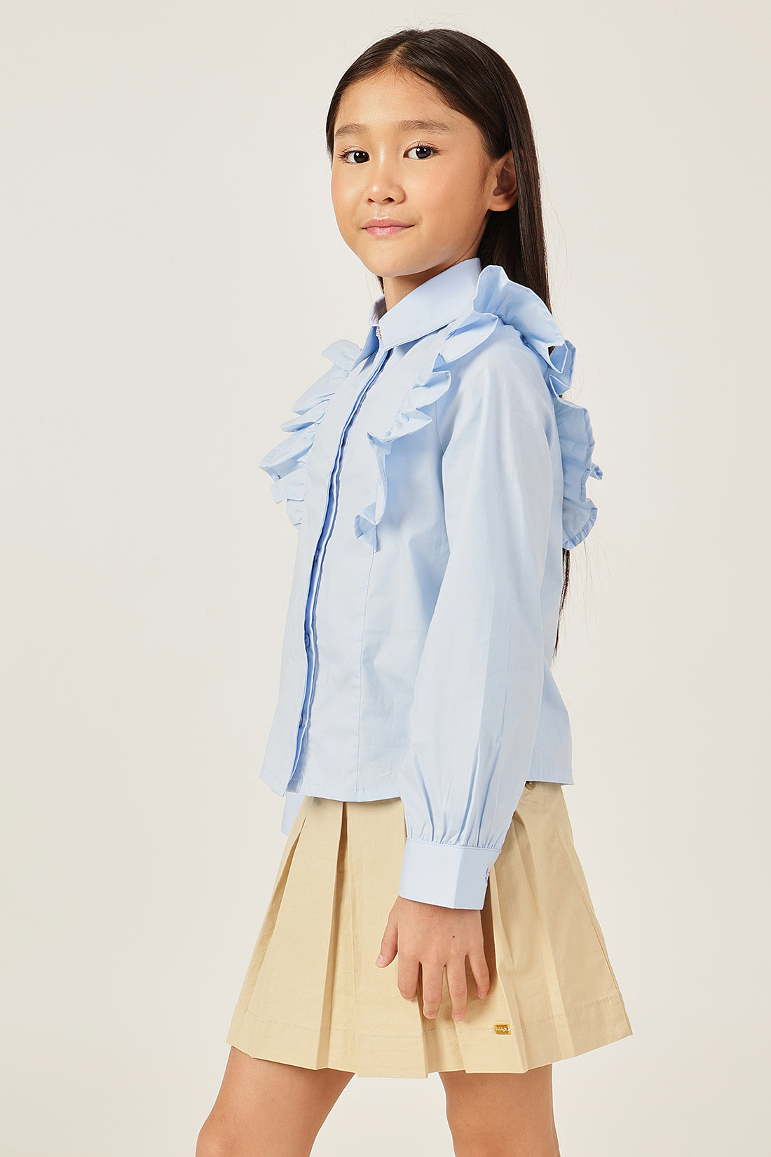 Girls Blue Solid Woven Top One Friday