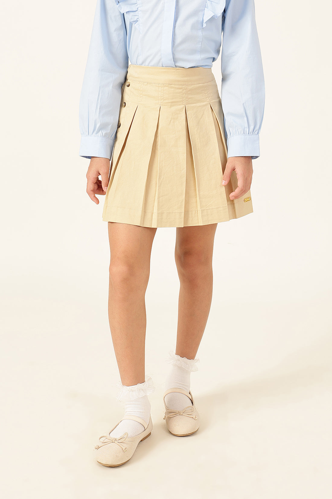 Girls Beige Box Pleated Skirt