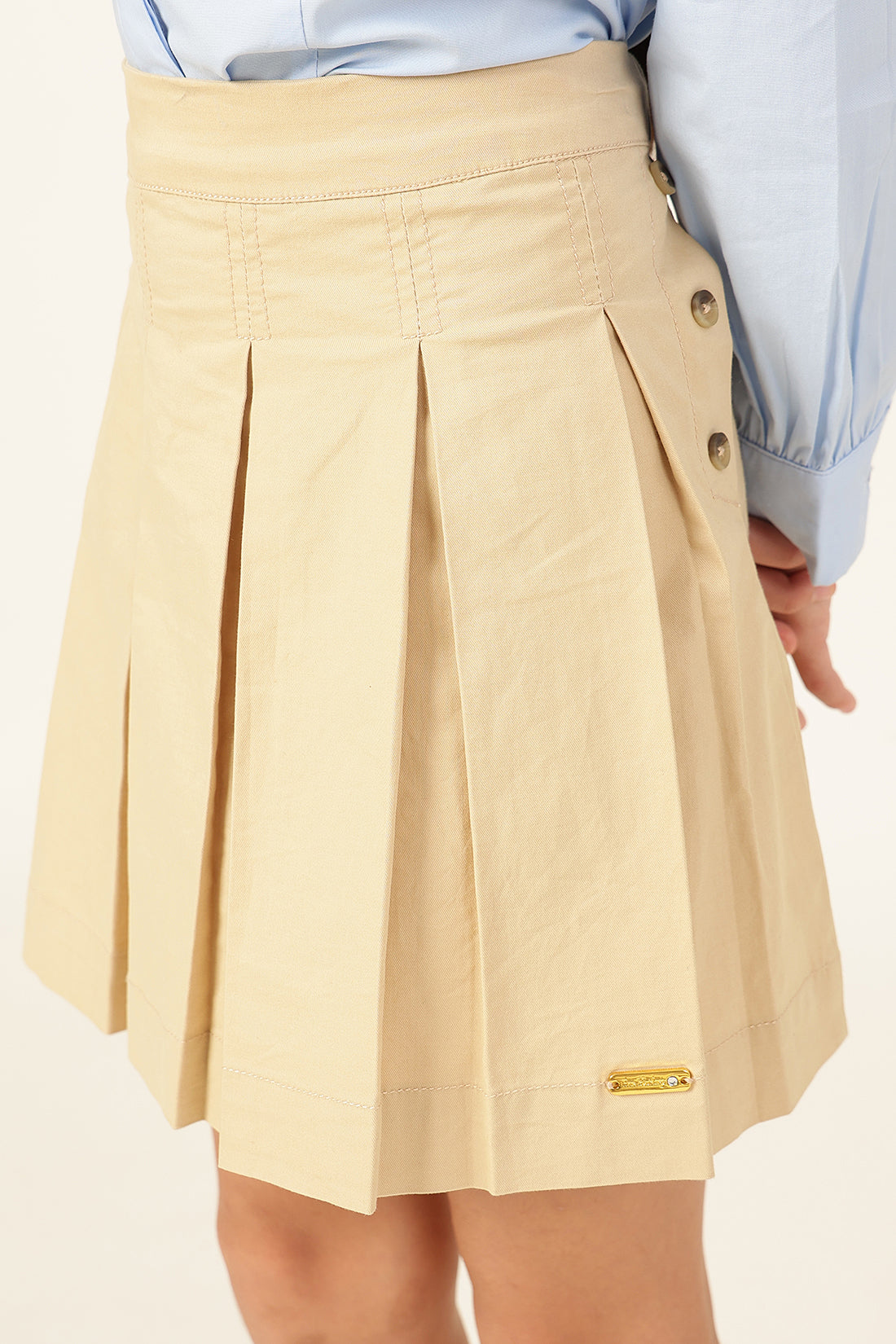 Girls Beige Box Pleated Skirt