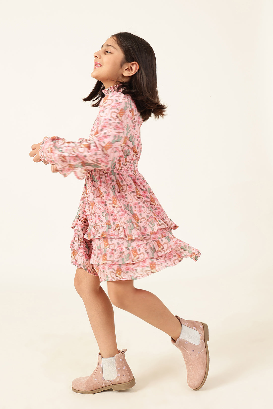 Girls Abstract Print Polyester Full Dress