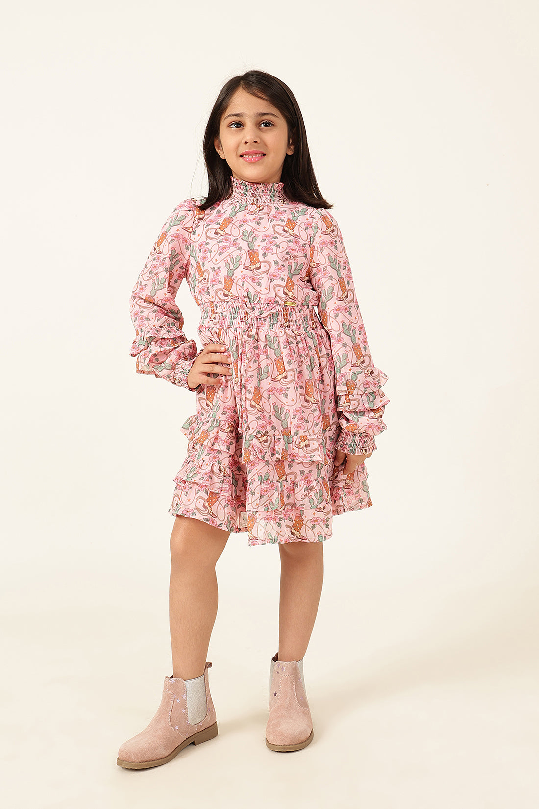 Girls Abstract Print Polyester Full Dress
