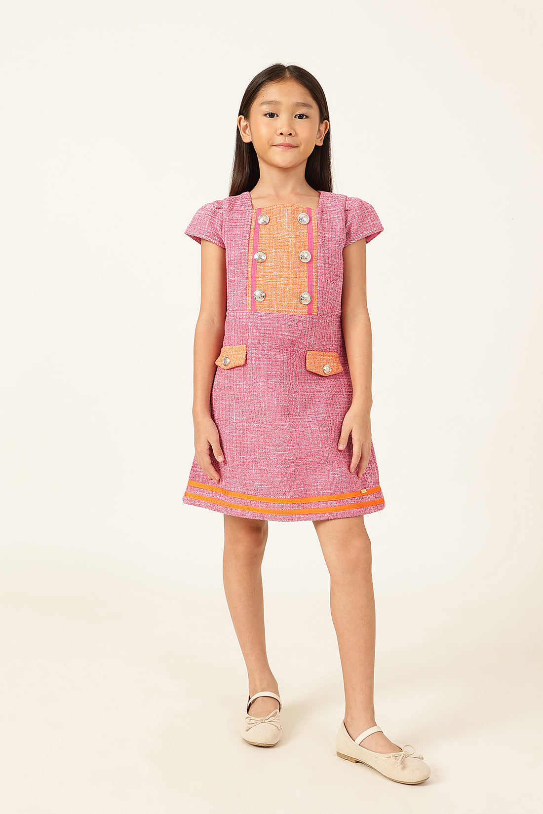 One Friday Girls’ Pink A-Line Dress – Cap Sleeves & Elegant Flare