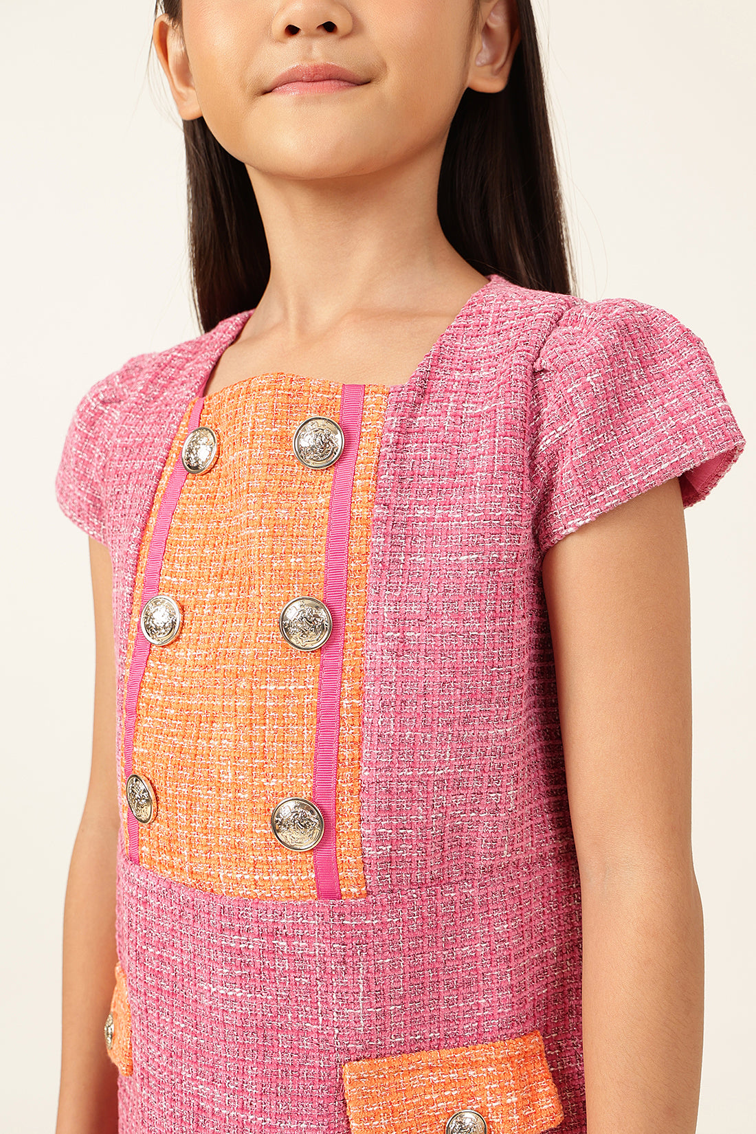 One Friday Girls’ Pink A-Line Dress – Cap Sleeves & Elegant Flare