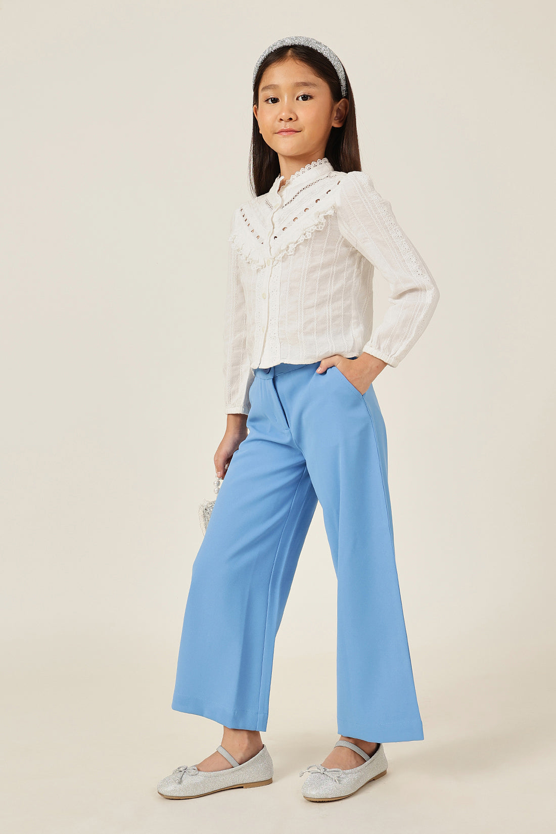 Girls Blue Trouser with Buttoned Waist