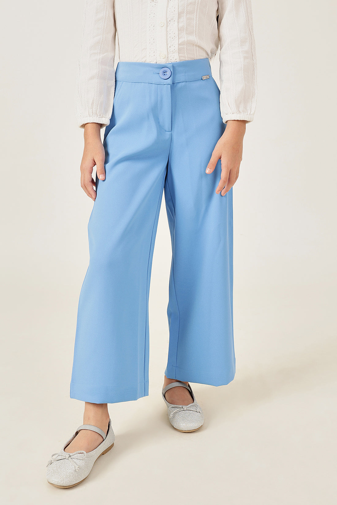 Girls Blue Trouser with Buttoned Waist