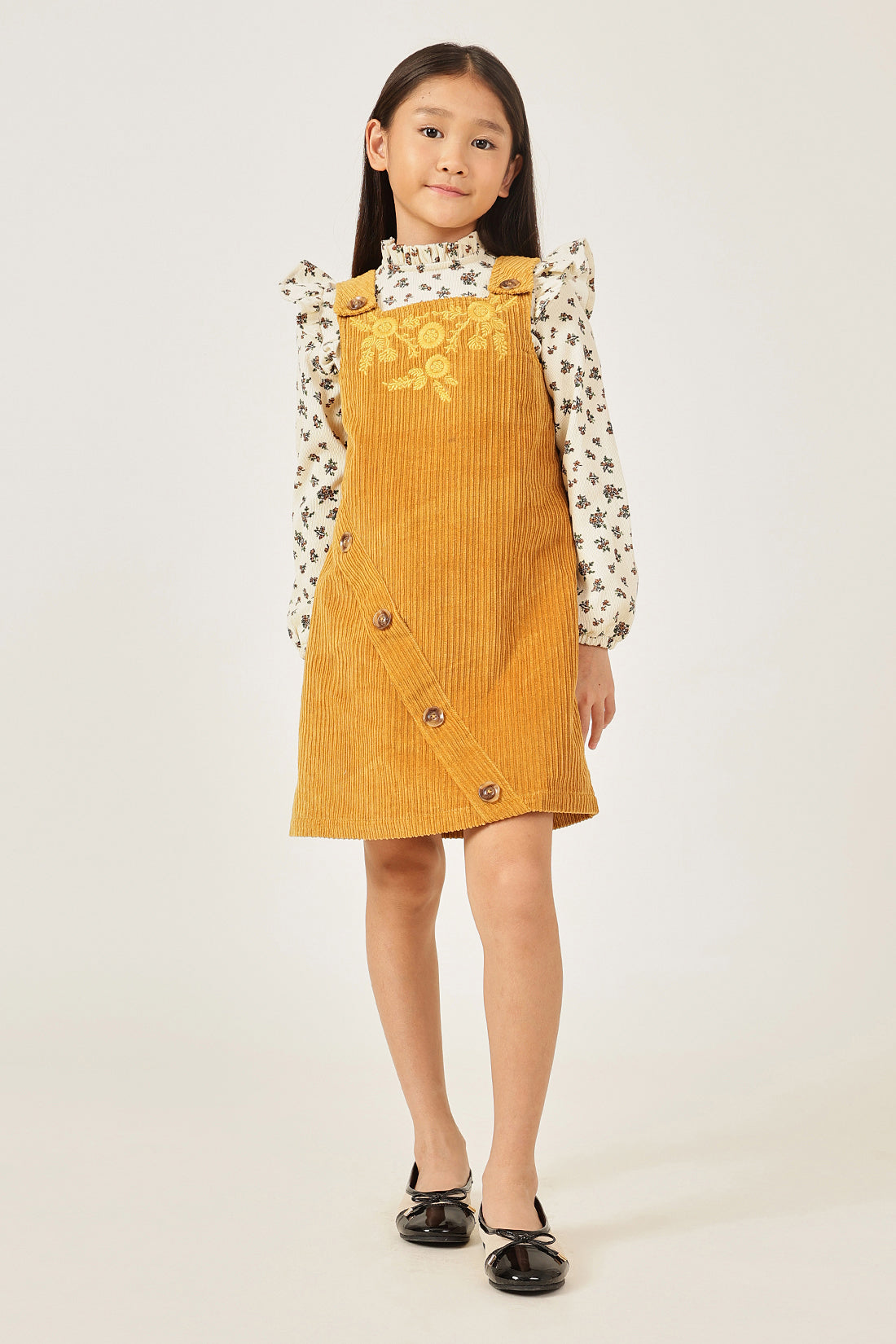 Girls Brown Square Neck Sleeveless Dress