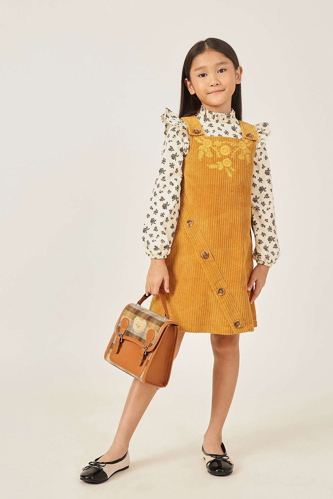 Girls Brown Square Neck Sleeveless Dress