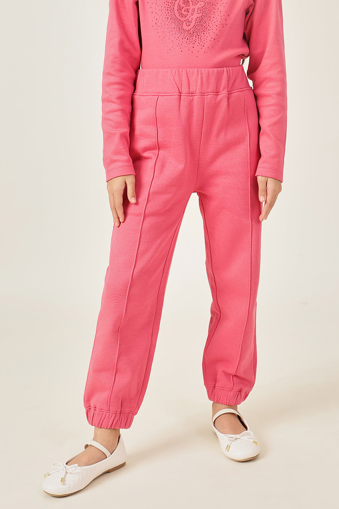 Girls Pink Cotton Track Pant with Elastic Waist