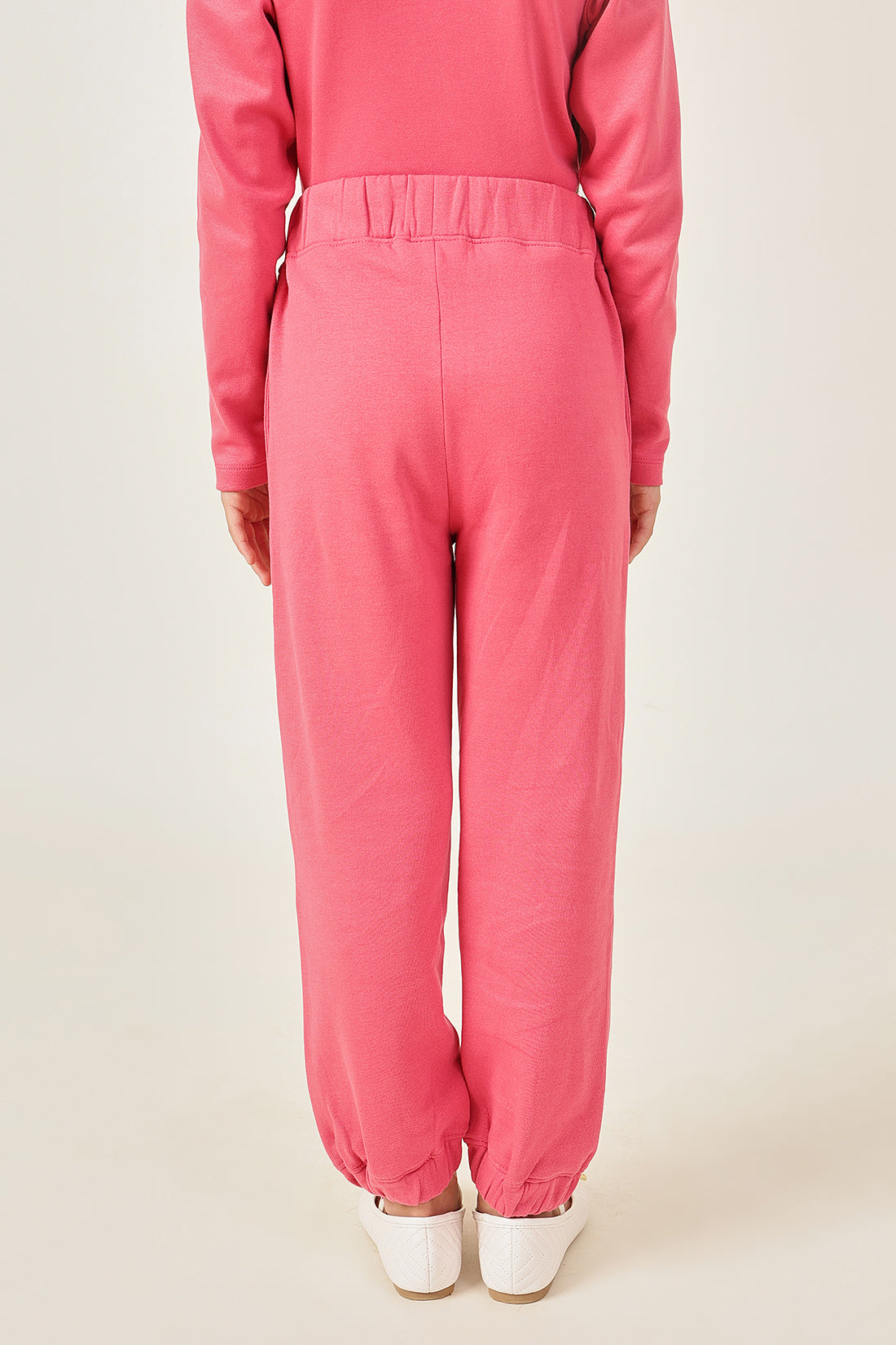 Girls Pink Cotton Track Pant with Elastic Waist