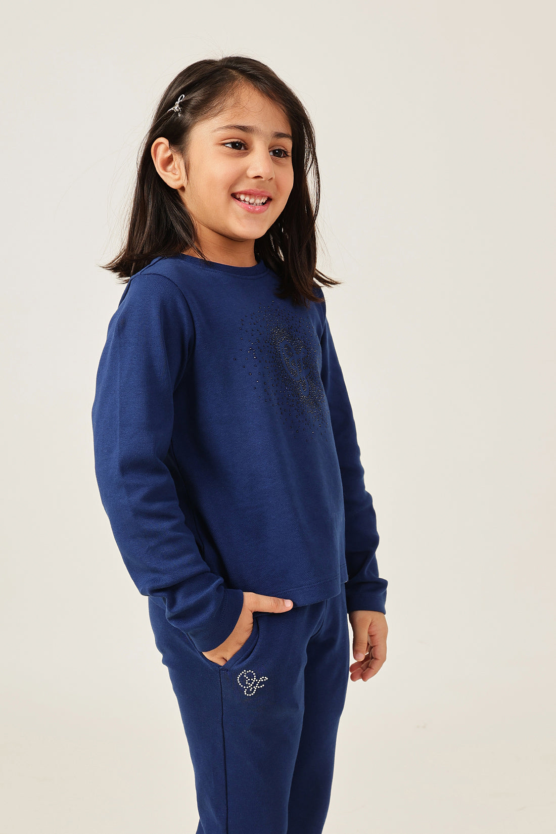 Girls’ Navy Blue Knit Sweatshirt One Friday