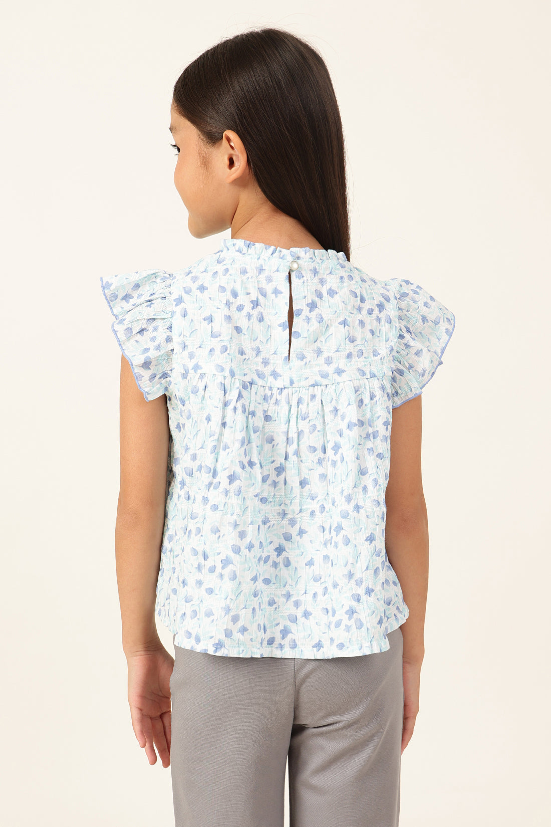 Girls Floral Print Cotton Cap Sleeve Top