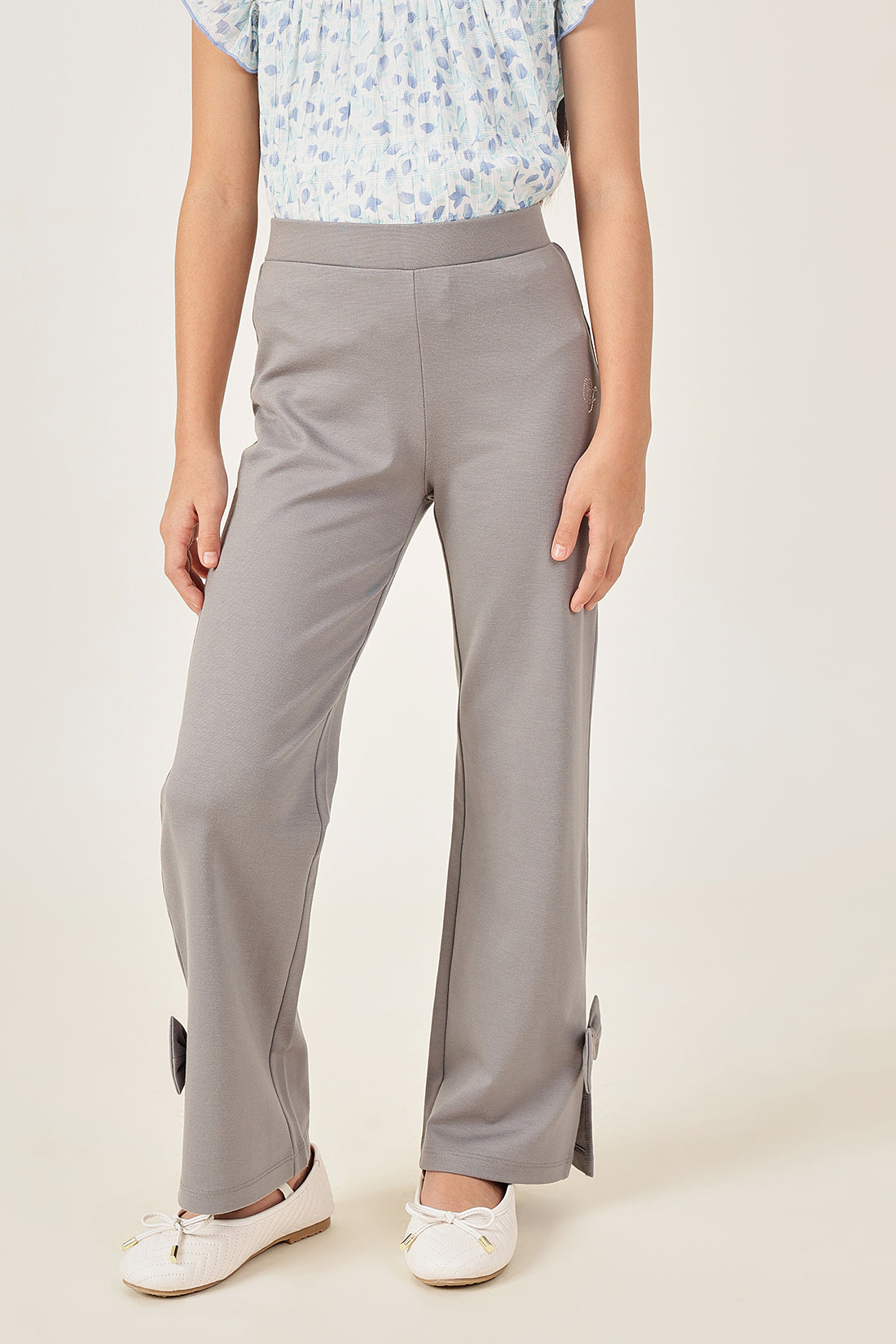 Girls Grey Solid Tencel Jegging Regular Fit