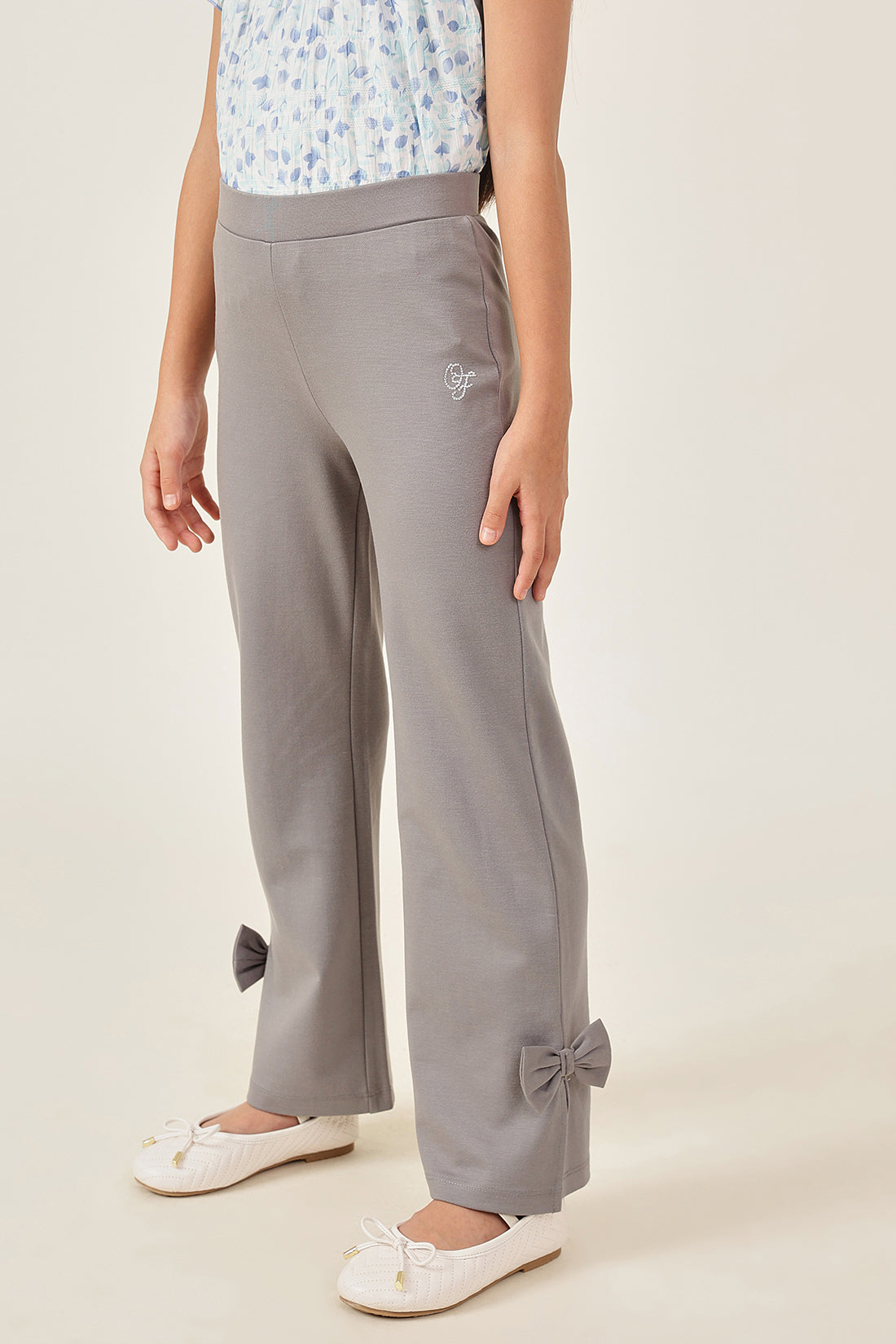 Girls Grey Solid Tencel Jegging Regular Fit