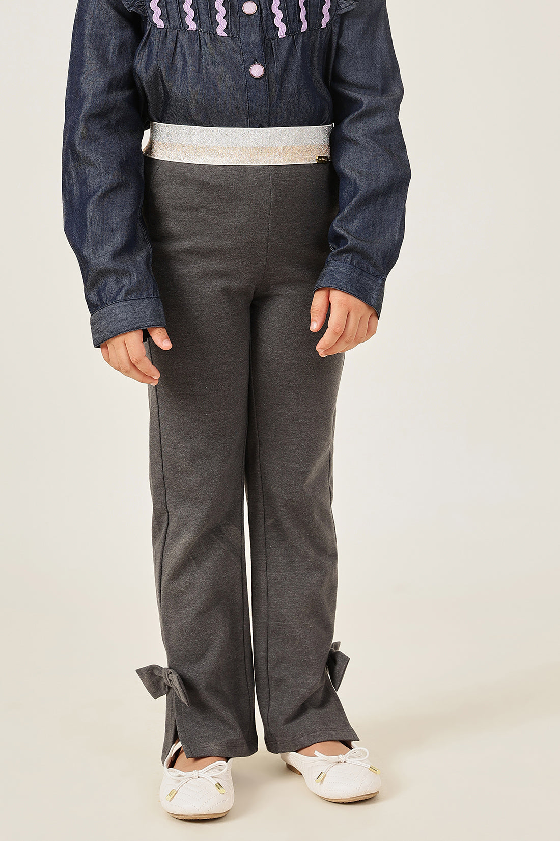 One Friday Girls Grey Bell-Shaped Fit Jeggings - Stretch & Stylish