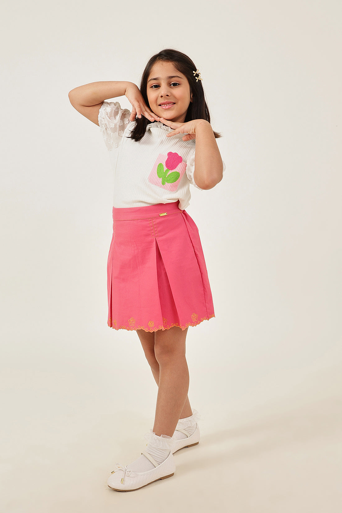 Girls Pink Solid Woven Skirt