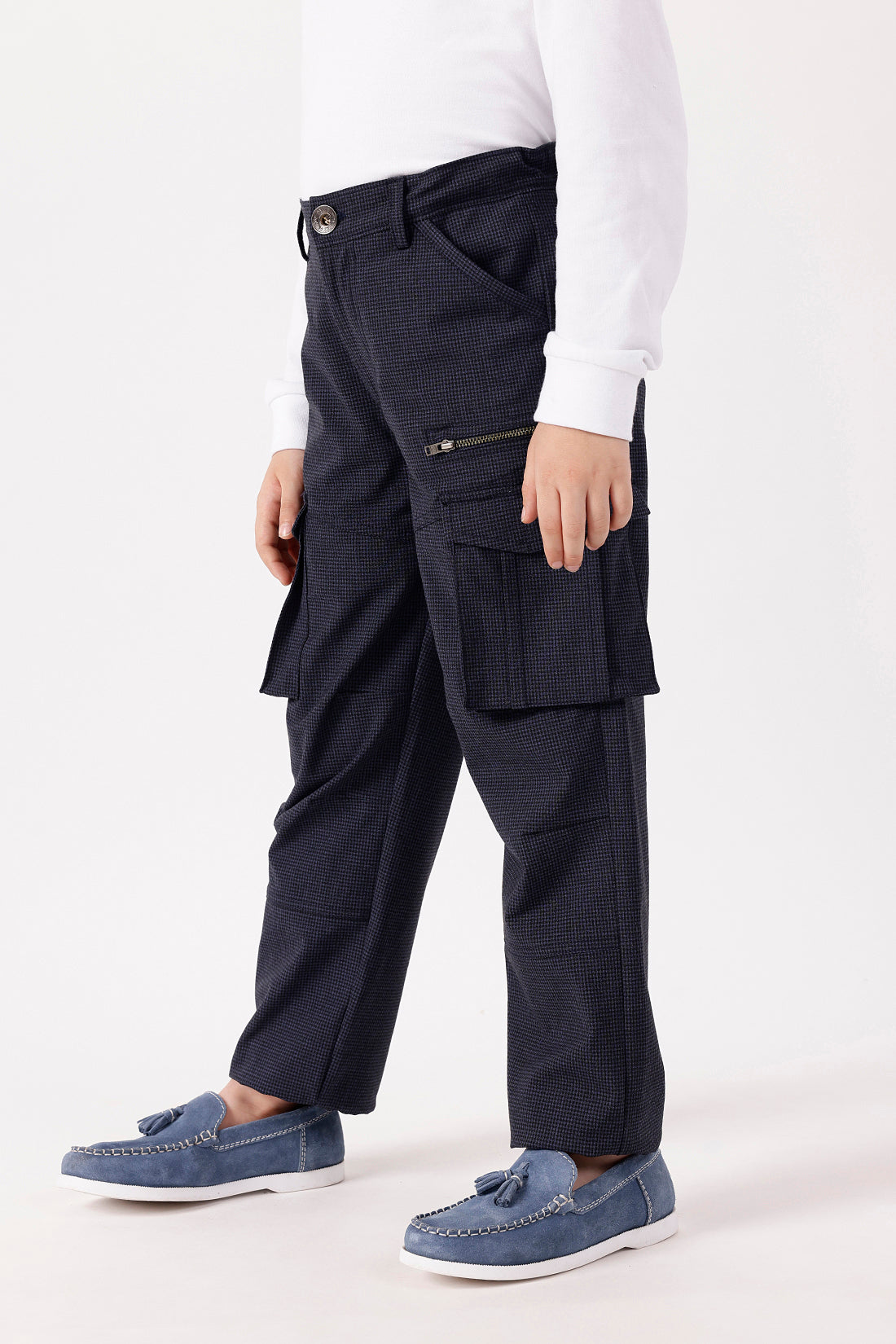 Boys Blue Checked Trousers