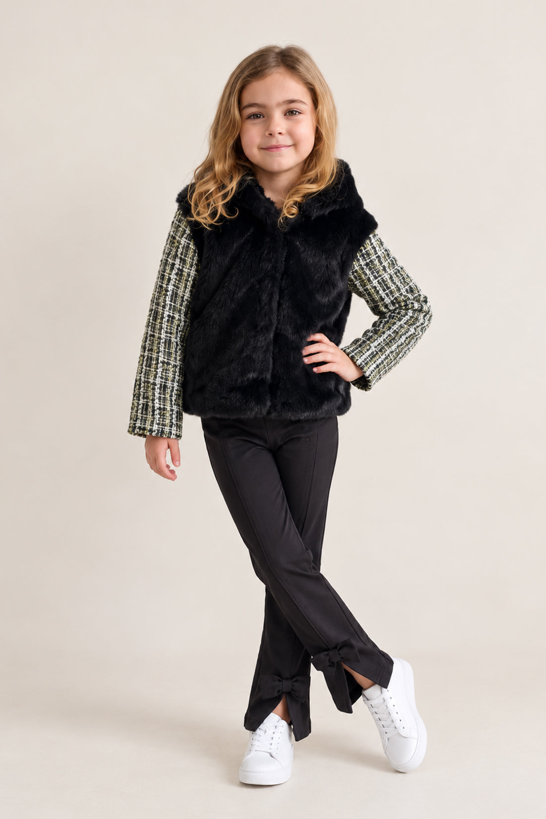 Black Fur Hooded Full Sleeve Jacket