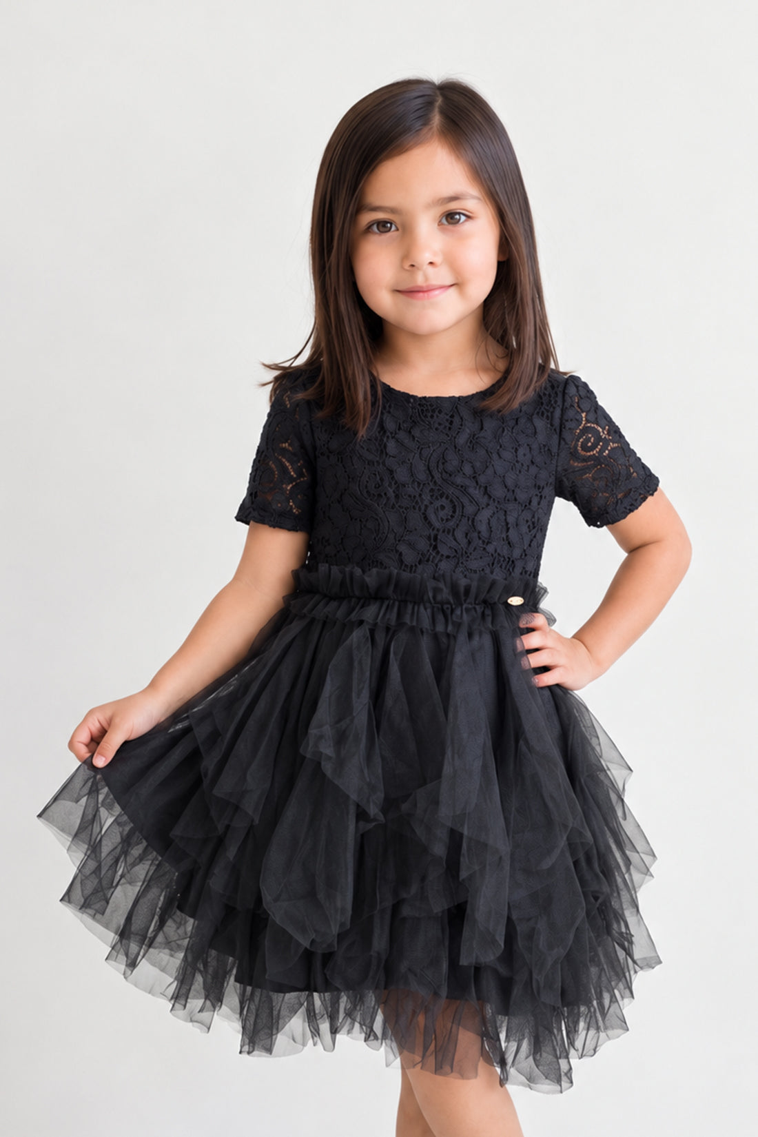 Girls Black Lace Cotton Party Dress