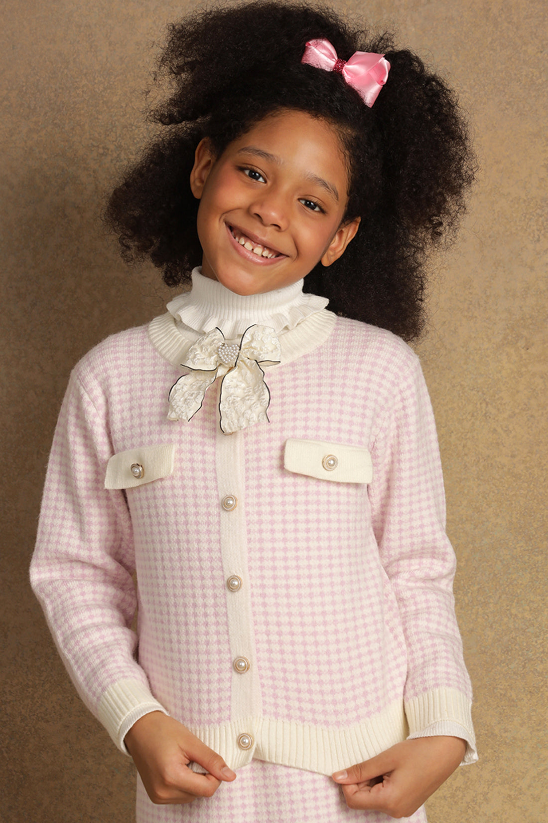 Girls Pink Checks Sweater