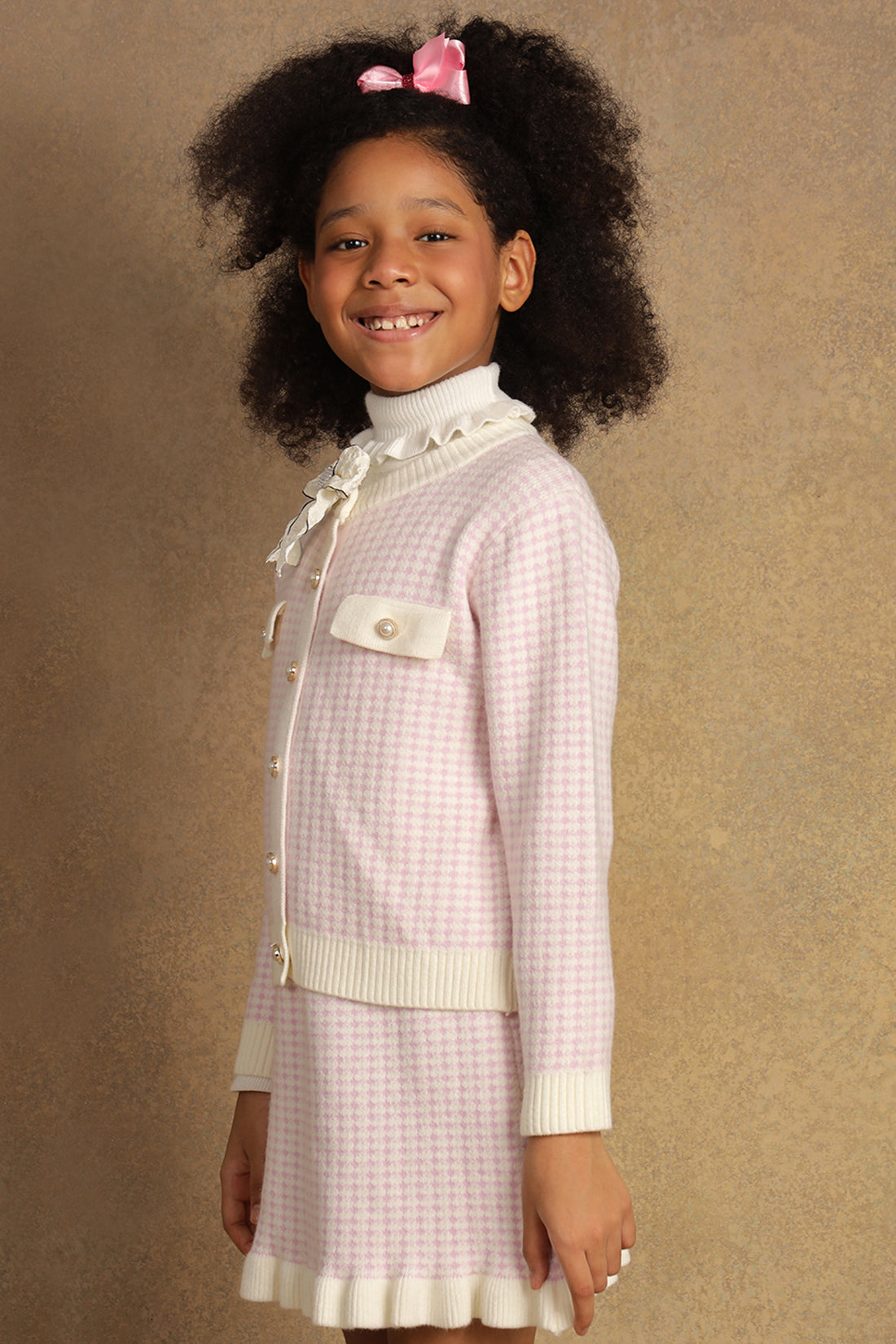 Girls Pink Checks Sweater