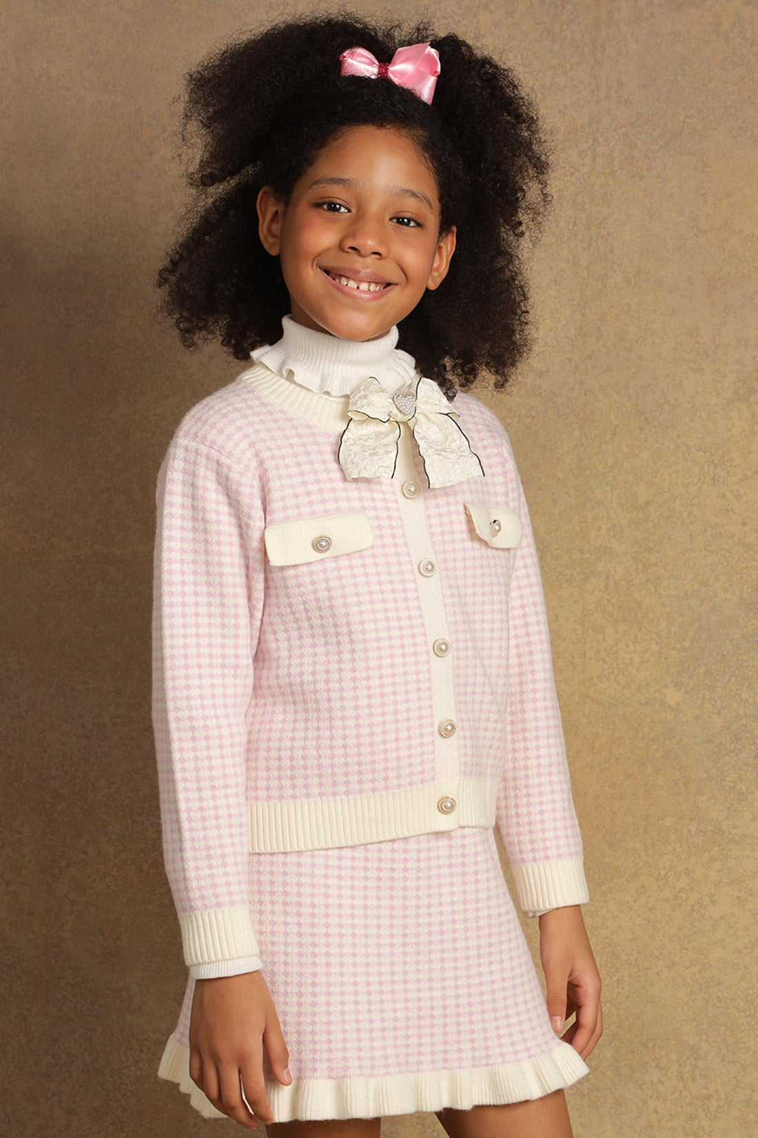 Girls Pink Checks Sweater