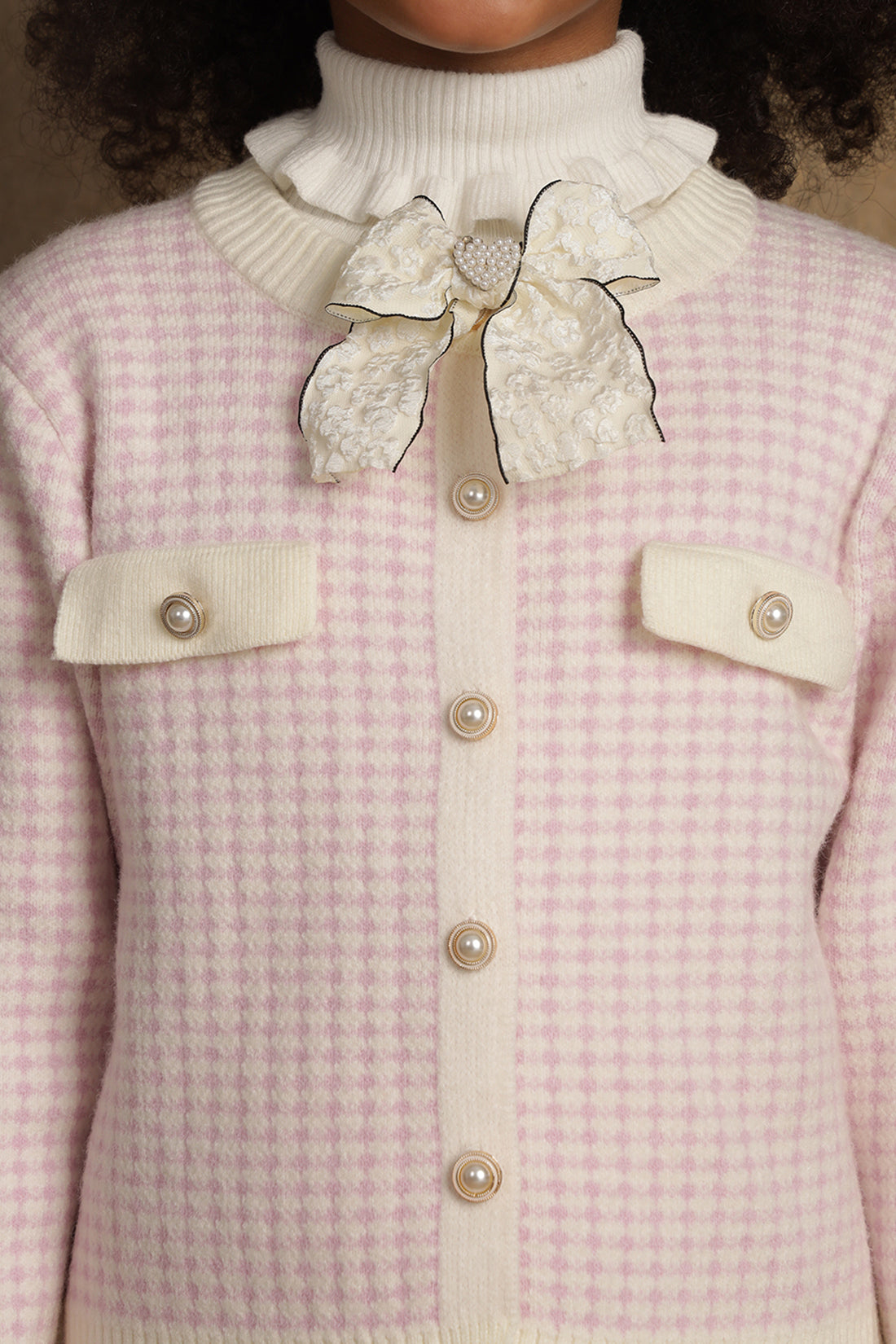 Girls Pink Checks Sweater