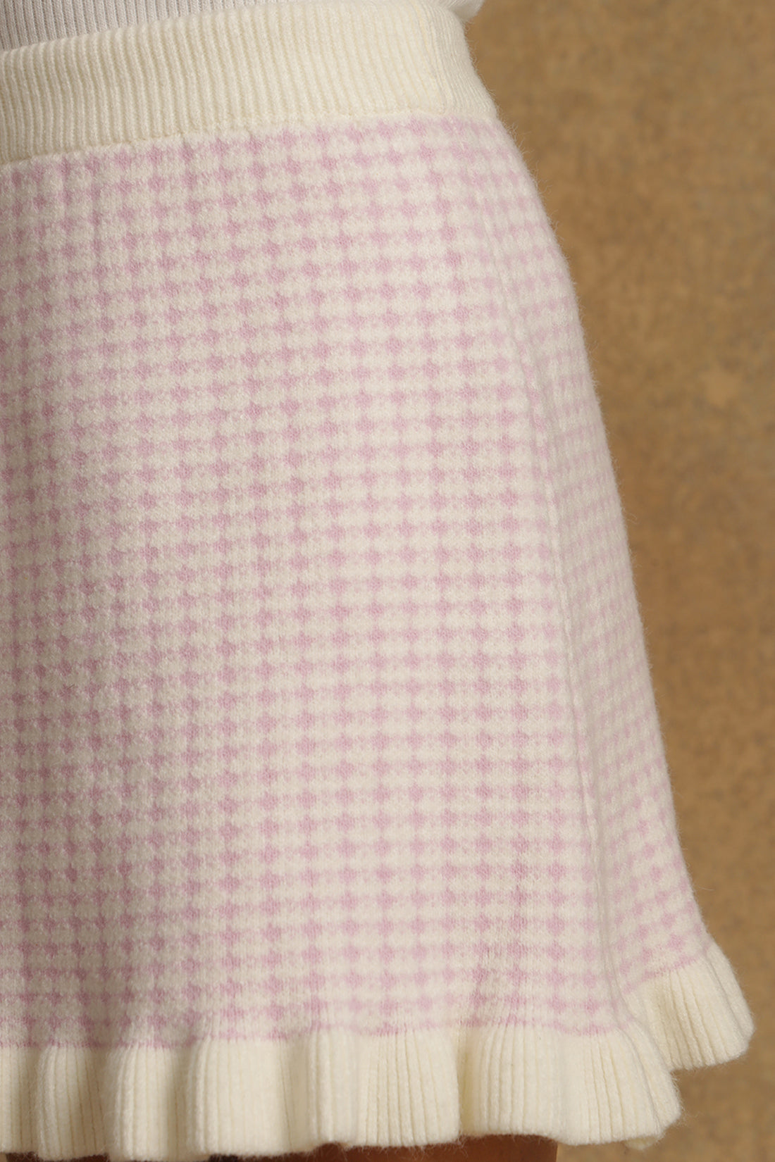 One Friday Girls Lavender & White Checks Knitted Woolen Skirt