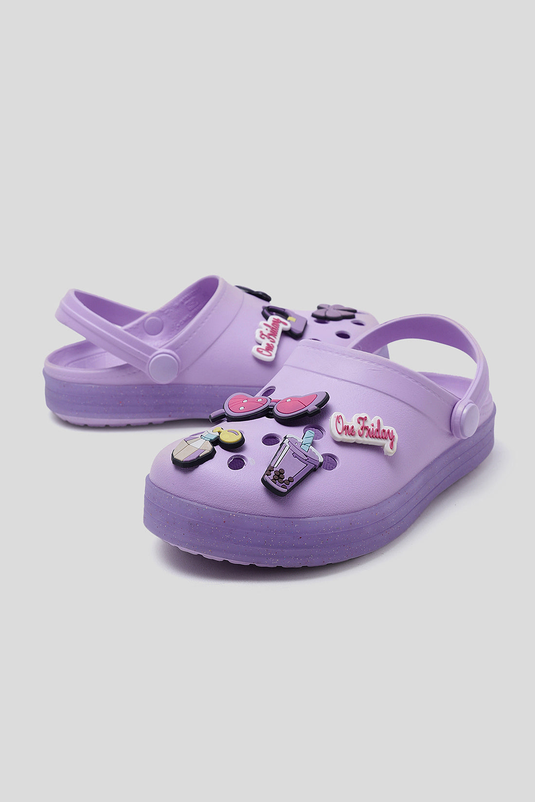 Kids Lilac Charm Clogs with Glitter Strap