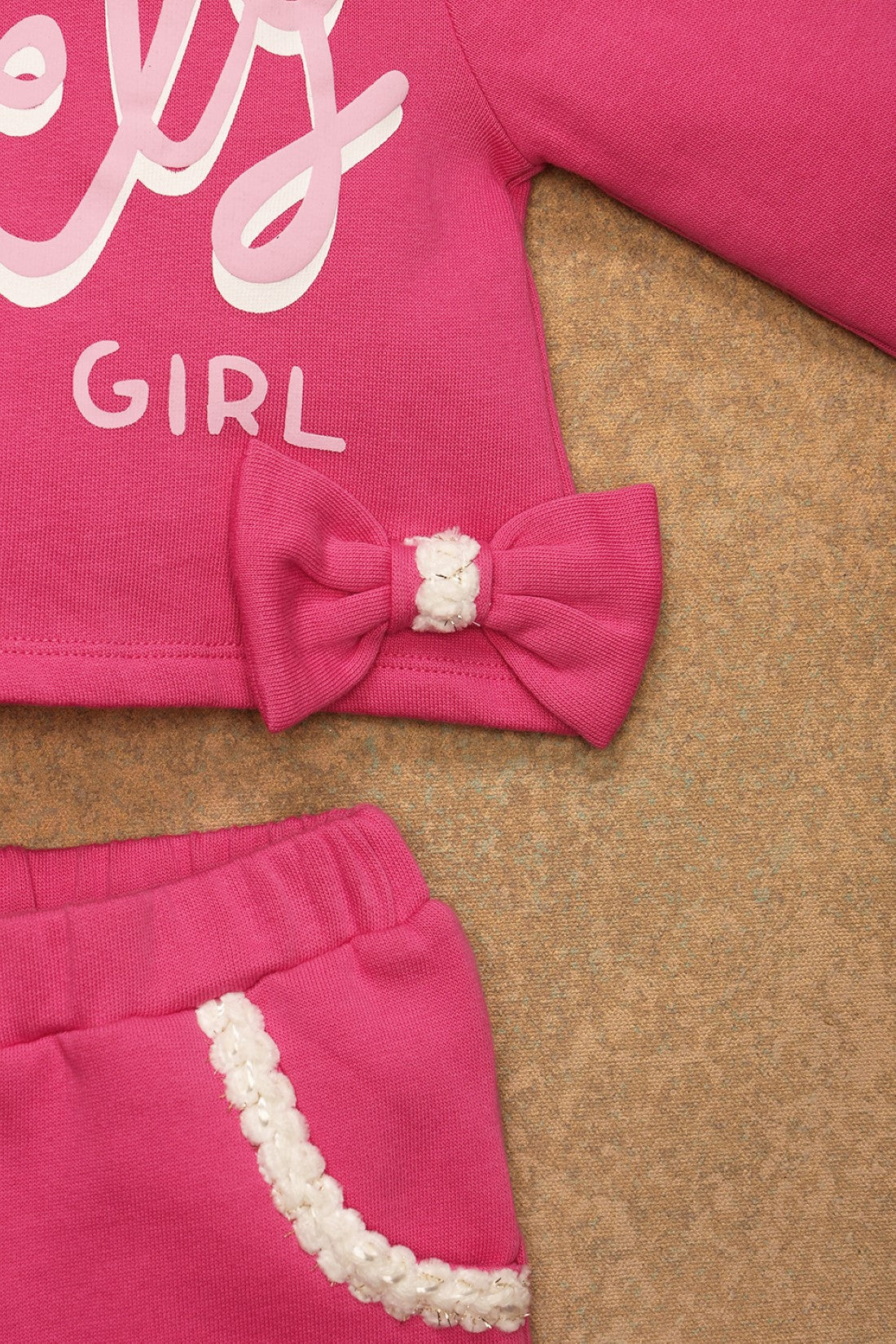 One Friday Baby Girls Pink Solid Sweat Shirt With Track Pant