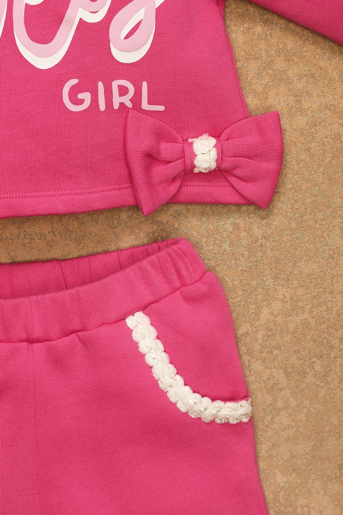 One Friday Baby Girls Pink Solid Sweat Shirt With Track Pant