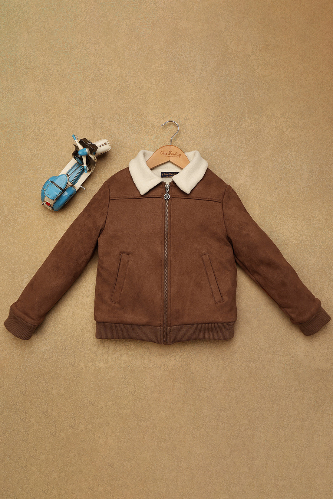 Kids Boys Brown Solid Jacket