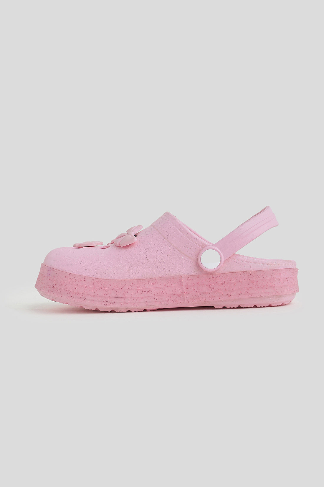 Kids Pink Glitter Bow Clogs with Strap | One Friday