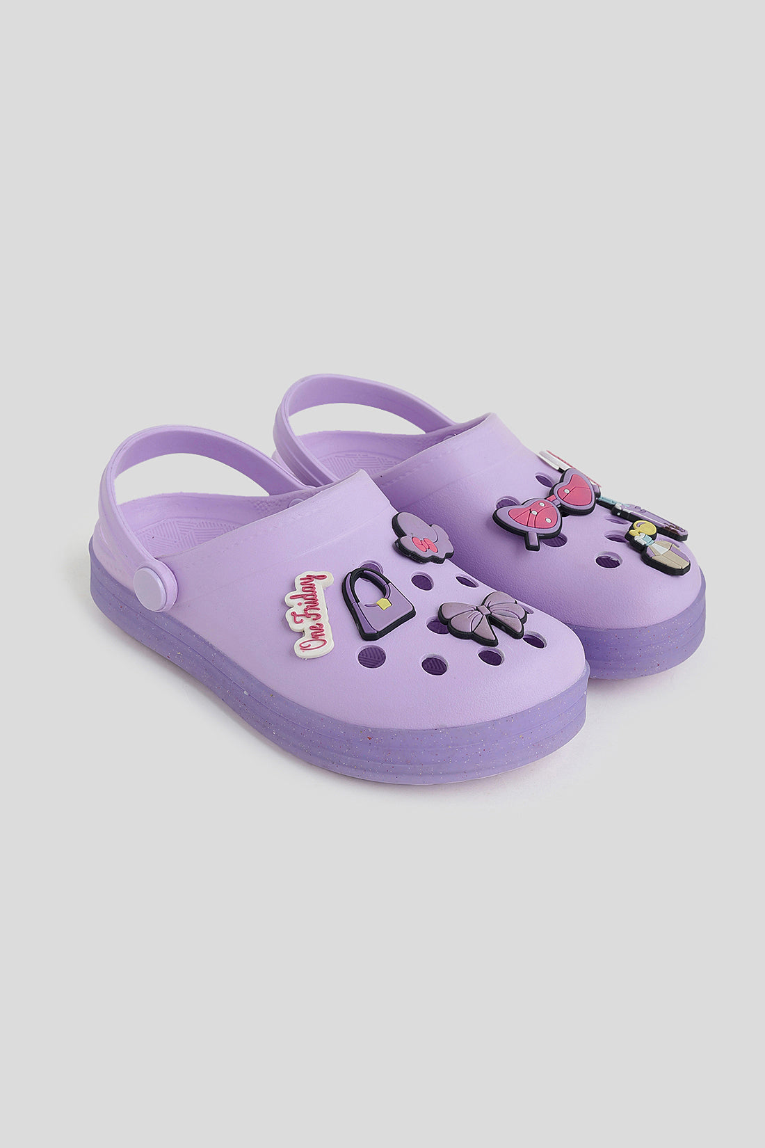 Kids Lilac Charm Clogs with Glitter Strap