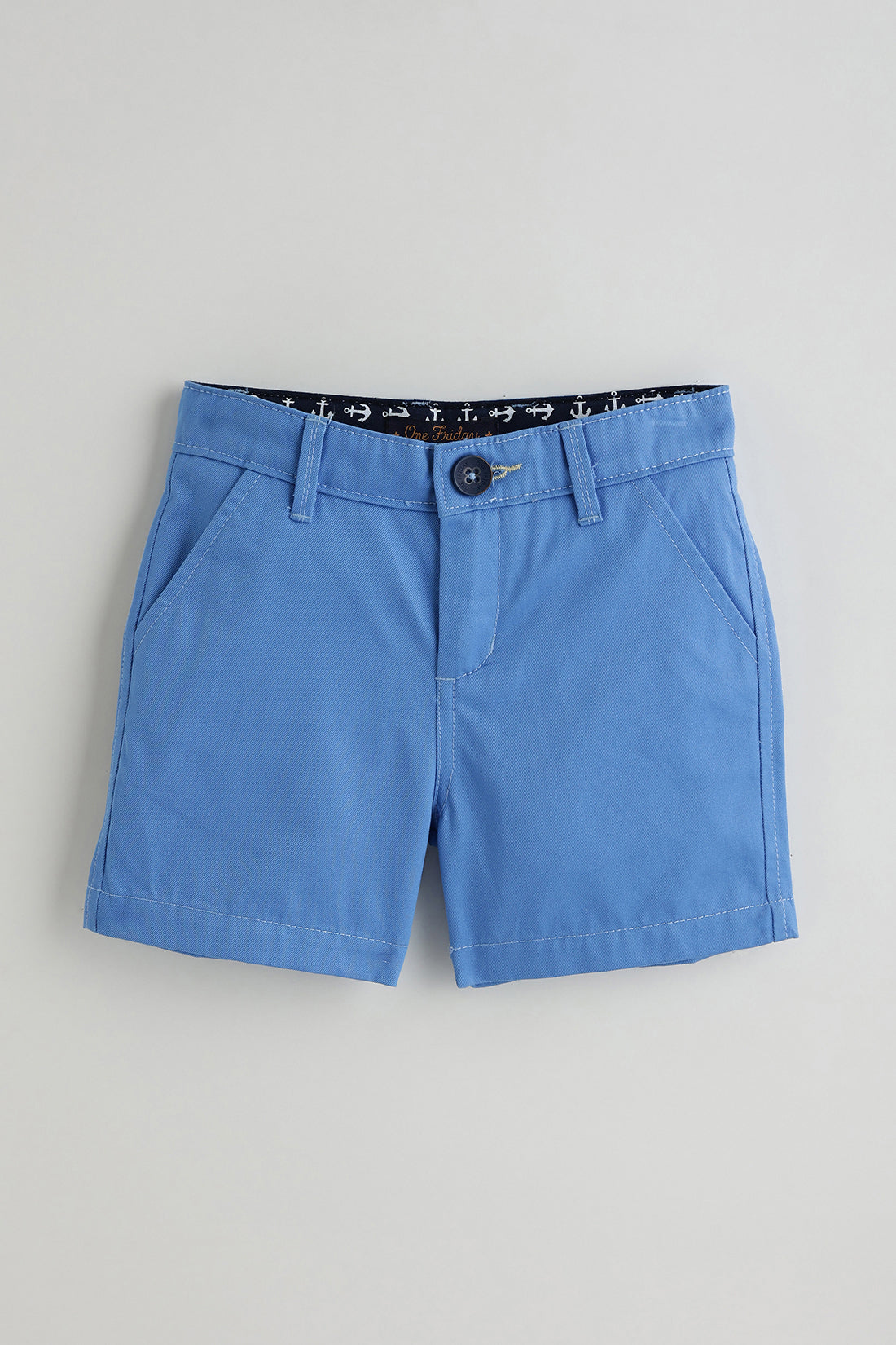 Kids Boys Blue Regular Solid Shorts by One Friday